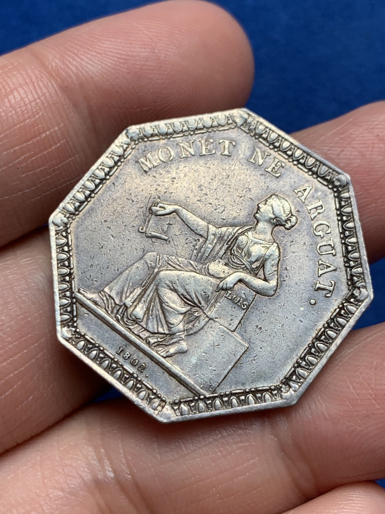 《竞宝斋》第250场-周日，周一 ，周二3场连拍 (全场包邮) 法国八角银章，1802年一审法院法庭，12.77g，32.5mm，早期无边铭