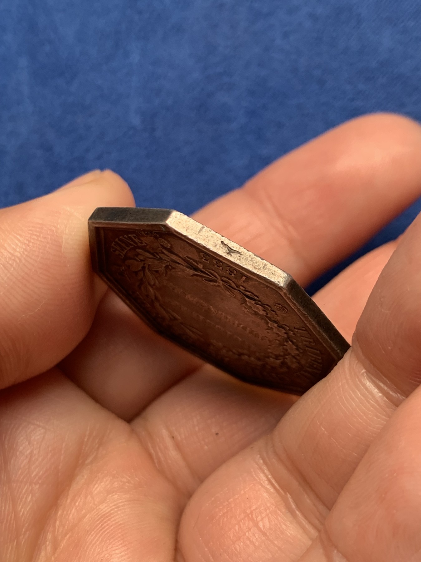 《竞宝斋》第250场-周日，周一 ，周二3场连拍 (全场包邮) 法国JETON银质八角，法律和法警听证会，16.99g，33.6mm，油灯边铭