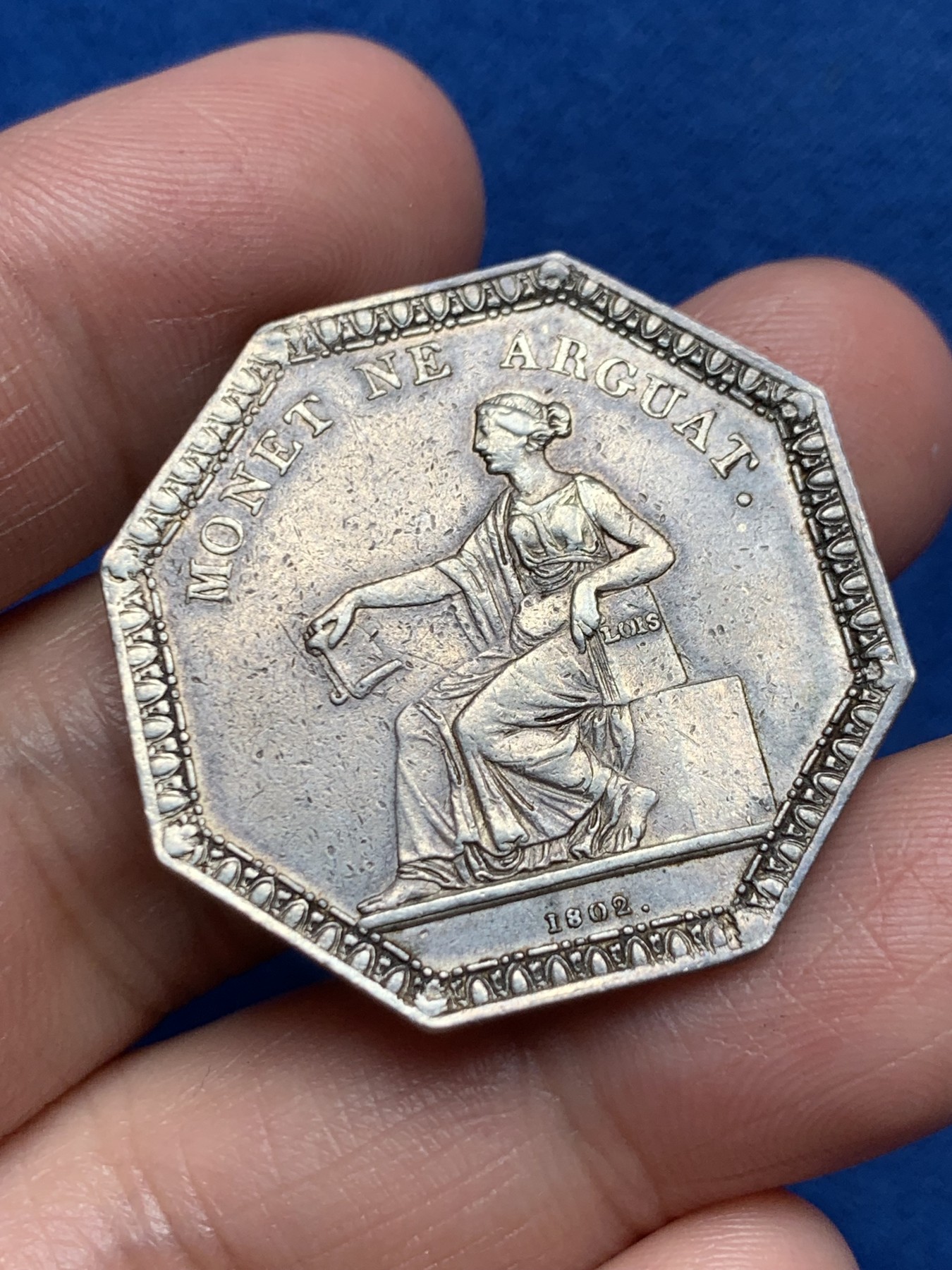 《竞宝斋》第250场-周日，周一 ，周二3场连拍 (全场包邮) 法国八角银章，1802年一审法院法庭，12.77g，32.5mm，早期无边铭