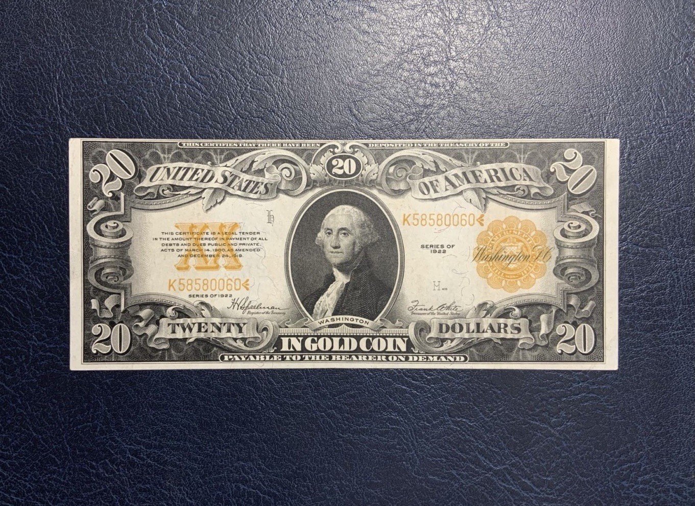 收藏联盟Quantum Auction 第331期拍卖  美国联邦1922年20美元黄金券 非全新 品相如图 稀少 头像顶部有个小针孔 号码无347