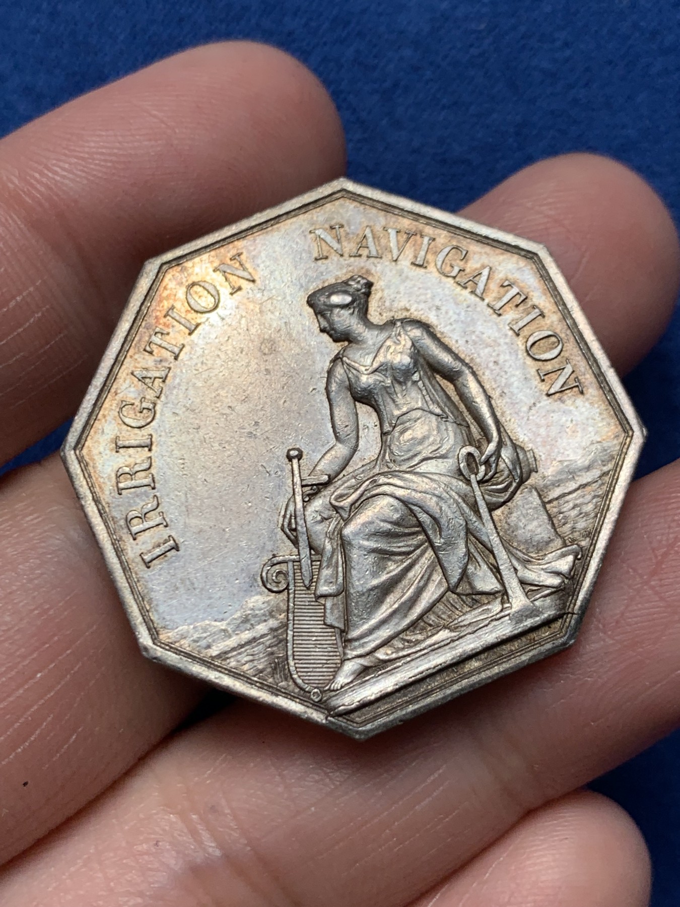 《竞宝斋》第250场-周日，周一 ，周二3场连拍 (全场包邮) 法国JETON银质八角，皮埃尔拉特运河，19.25g，35.1mm，1832-1841年油灯边铭