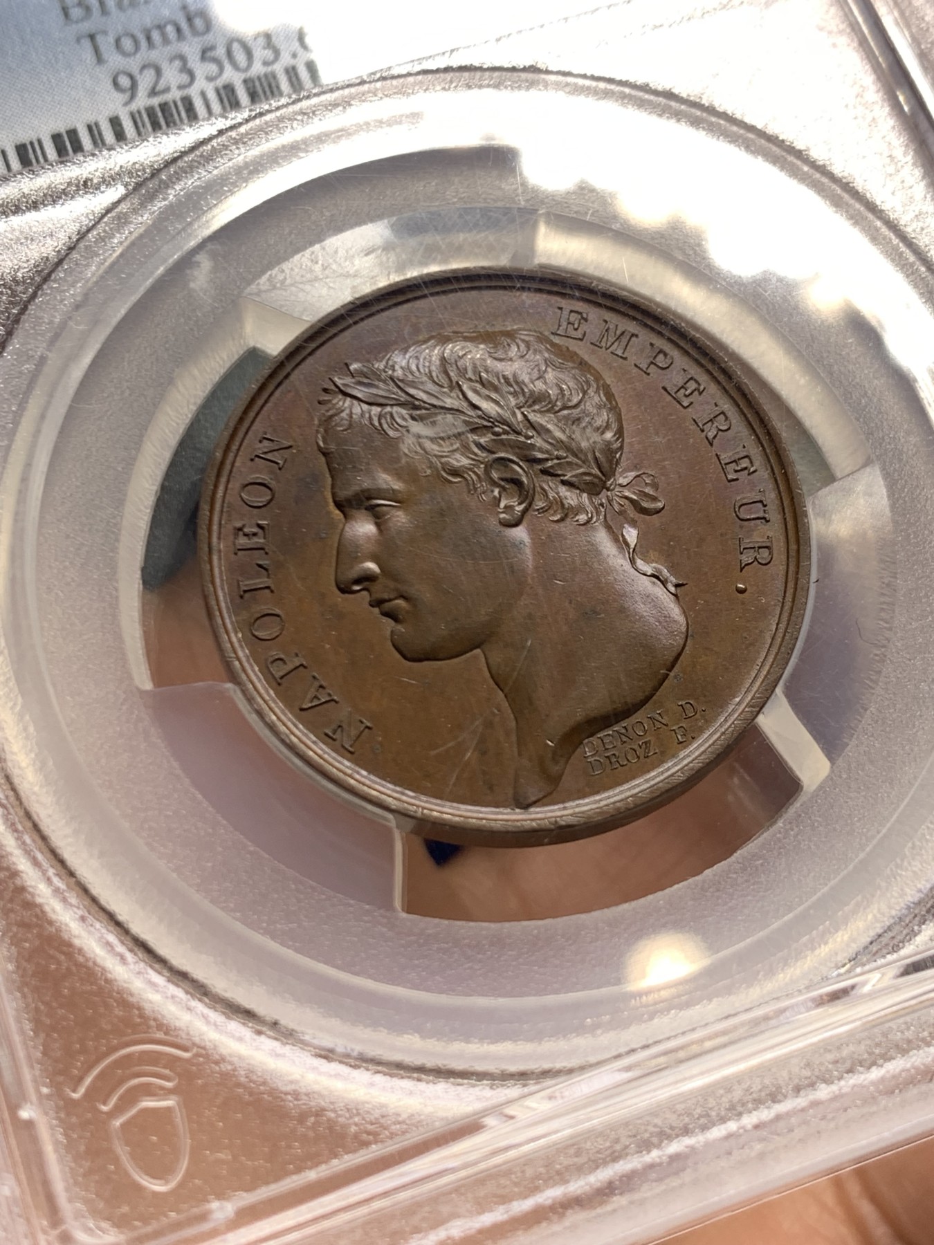 《竞宝斋》第249场-周日，周一 ，周二3场连拍 (全场包邮) PCGS SP65 法国共和十三年（1805）拿破仑铜章 花冠头像 背面纪念碑 唯一冠军分