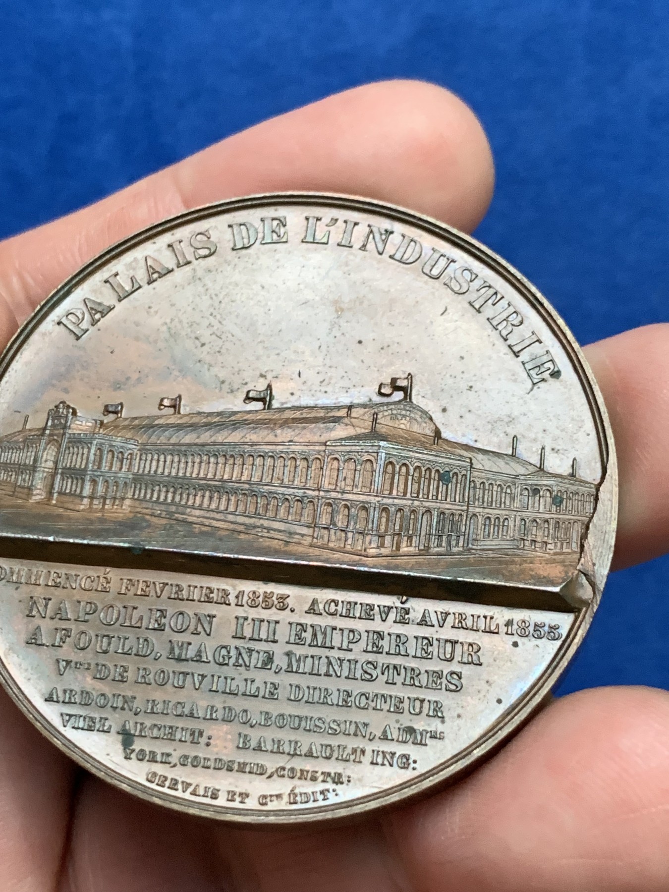 《竞宝斋》第249场-周日，周一 ，周二3场连拍 (全场包邮) 1855 法国拿破仑三世巴黎世博会铜章，直径50.3mm，约61.2克