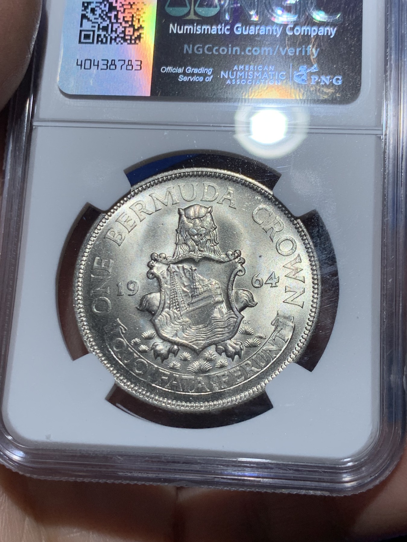 《竞宝斋》第249场-周日，周一 ，周二3场连拍 (全场包邮) NGC MS65 英属百慕大1964年伊丽莎白二世青年头像1克朗银币 经典女王头像 高分好品