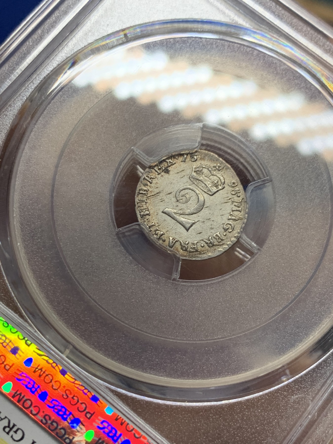 《竞宝斋》第249场-周日，周一 ，周二3场连拍 (全场包邮) PCGS  UNC  英国  1698年威廉三世2便士，少见早期英国便士银币