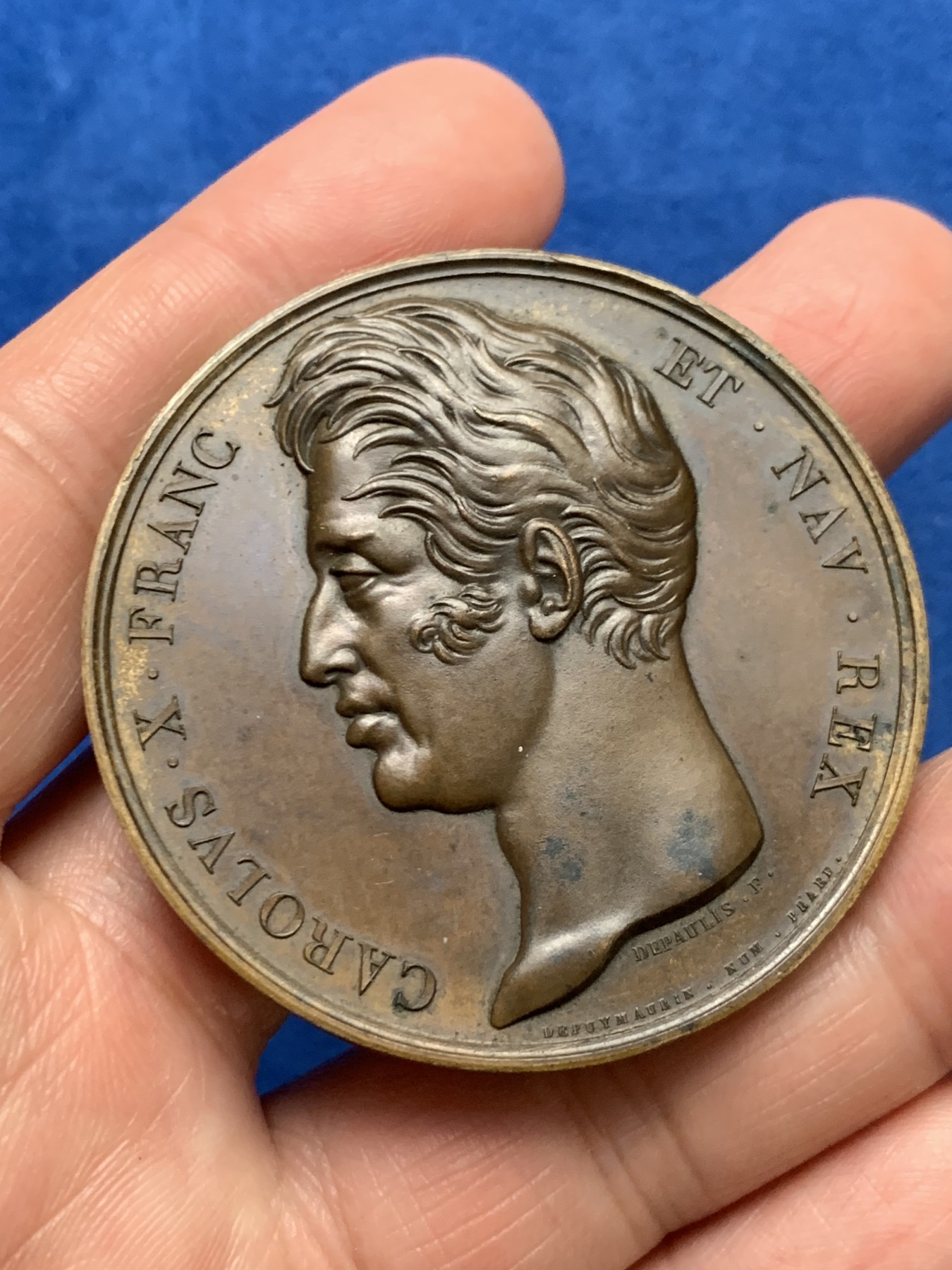 《竞宝斋》第249场-周日，周一 ，周二3场连拍 (全场包邮) 1826 法国查理十世铜章，直径50.7mm,约41.1克