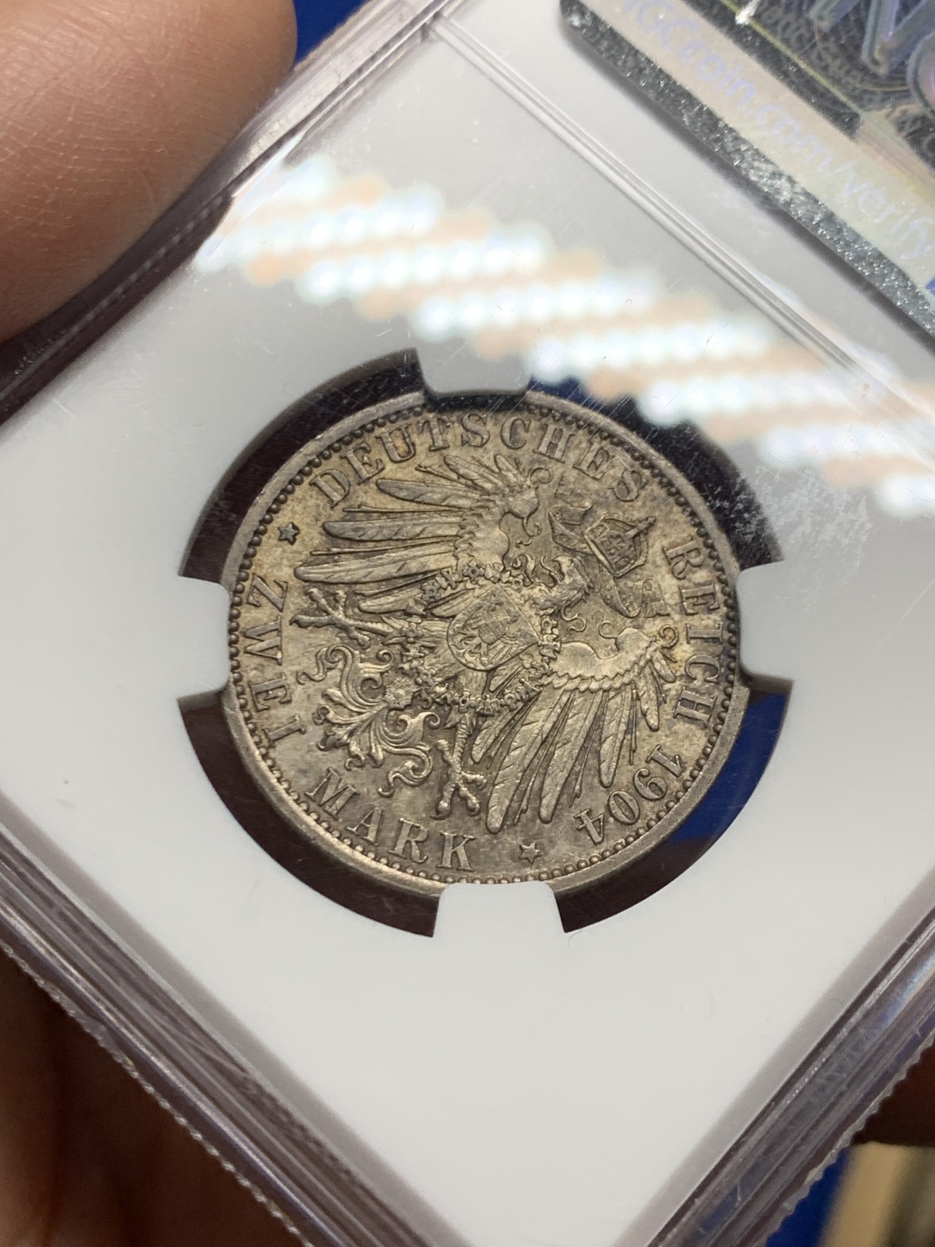 《竞宝斋》第249场-周日，周一 ，周二3场连拍 (全场包邮) NGC  MS63  德国  1904年  黑森达姆施塔特2马克