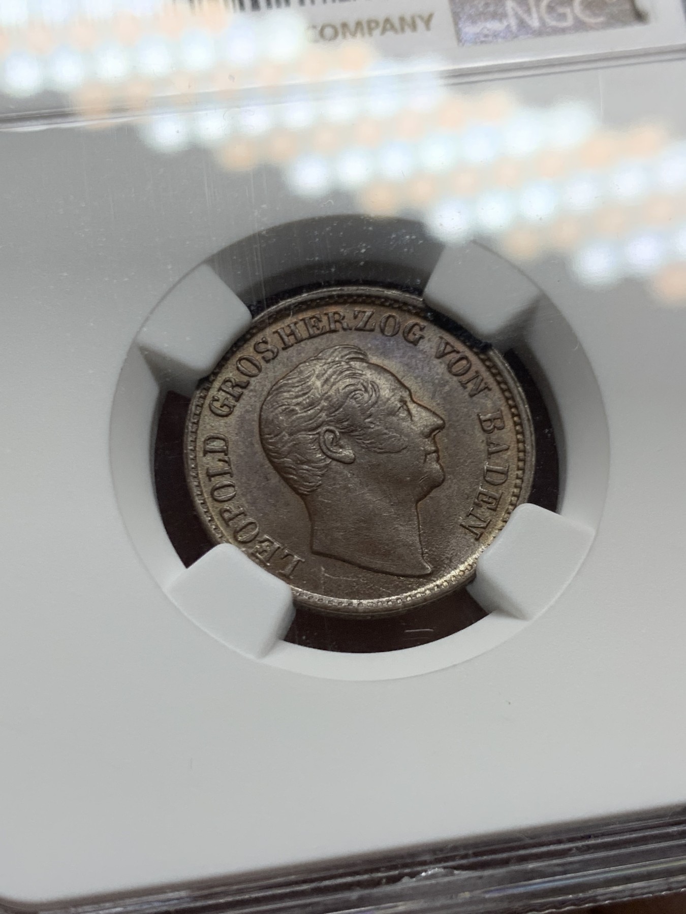 《竞宝斋》第249场-周日，周一 ，周二3场连拍 (全场包邮) NGC  MS63BN  德国  1846年  巴登1克鲁泽，少见小邦早期好品相铜币