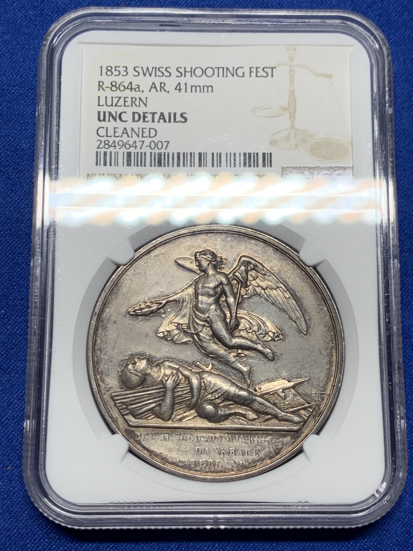 《竞宝斋》第249场-周日，周一 ，周二3场连拍 (全场包邮) NGC  UNCD  瑞士  1853  卢塞恩射击节银章