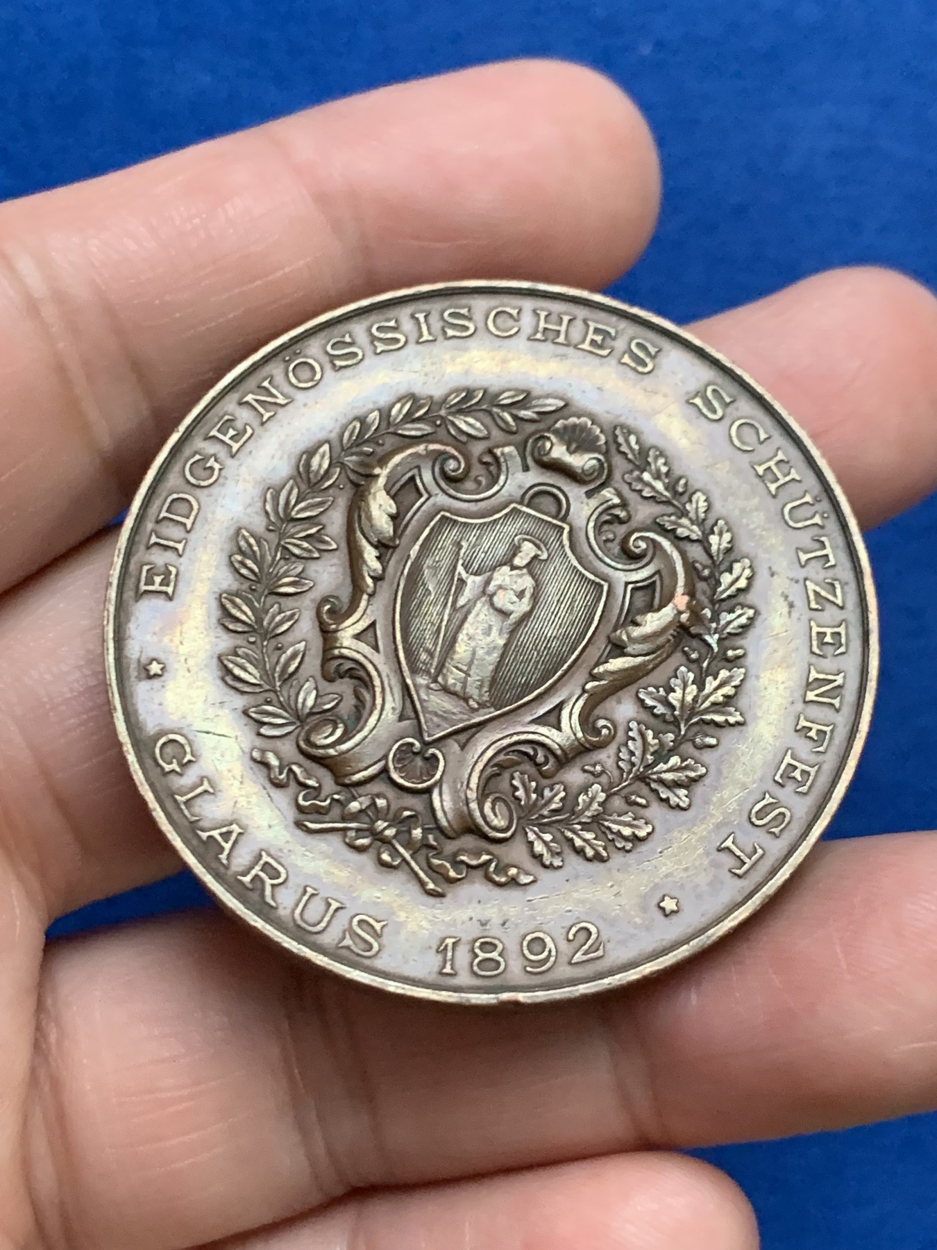 《竞宝斋》第249场-周日，周一 ，周二3场连拍 (全场包邮) 1892 瑞士格拉鲁斯射击节铜章，直径45.1mm，约41.1克