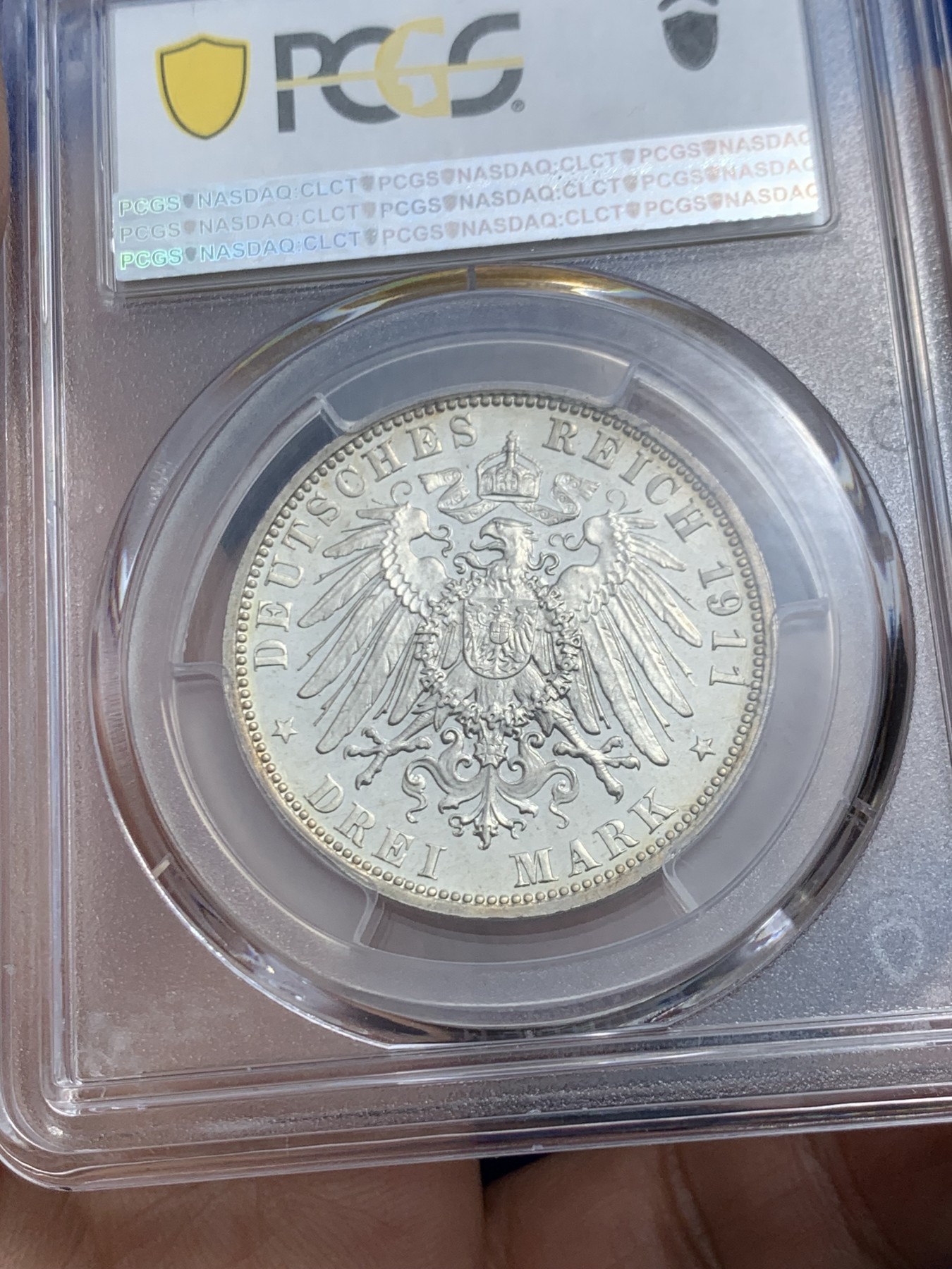 《竞宝斋》第249场-周日，周一 ，周二3场连拍 (全场包邮) PCGS  PR65CAM  德国  1911年  巴伐利亚奥波德精制3马克