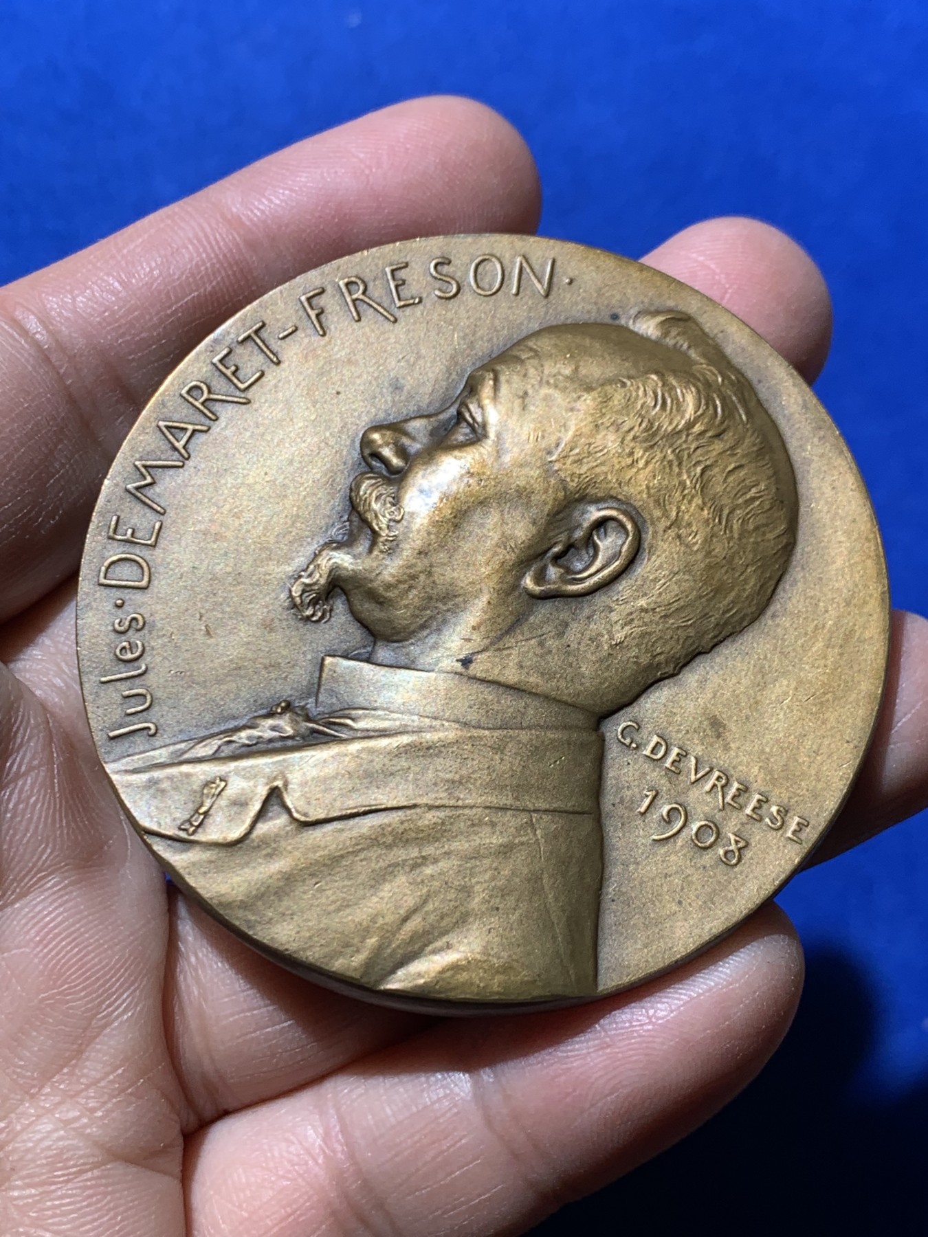 《竞宝斋》第249场-周日，周一 ，周二3场连拍 (全场包邮) 1907 比利时德马雷特教授铜章，直径60mm，约82.7克