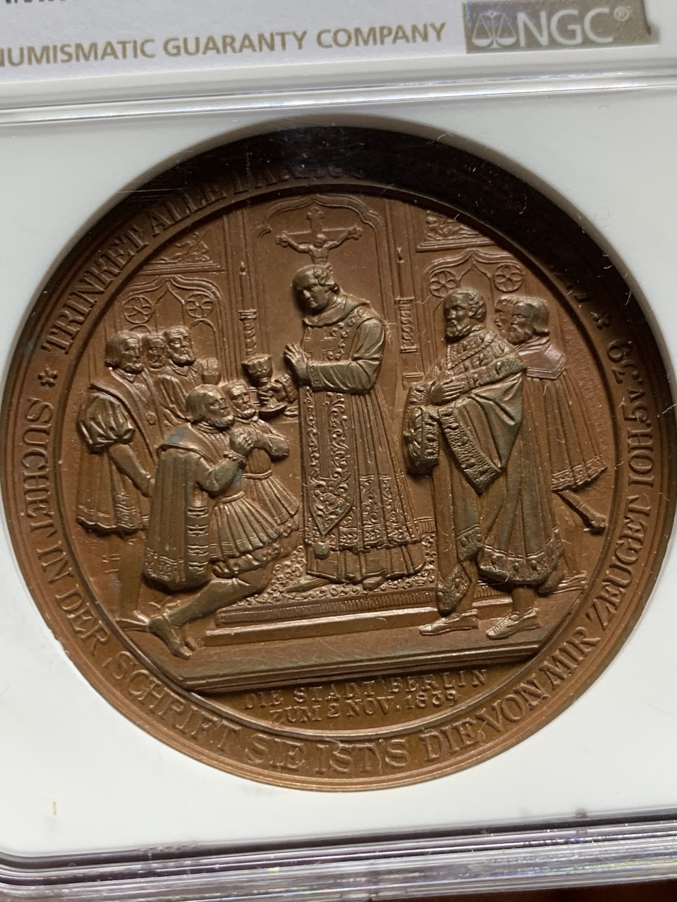 《竞宝斋》第249场-周日，周一 ，周二3场连拍 (全场包邮) NGC  MS64BN  德国  1839  宗教改革三百年纪念铜章