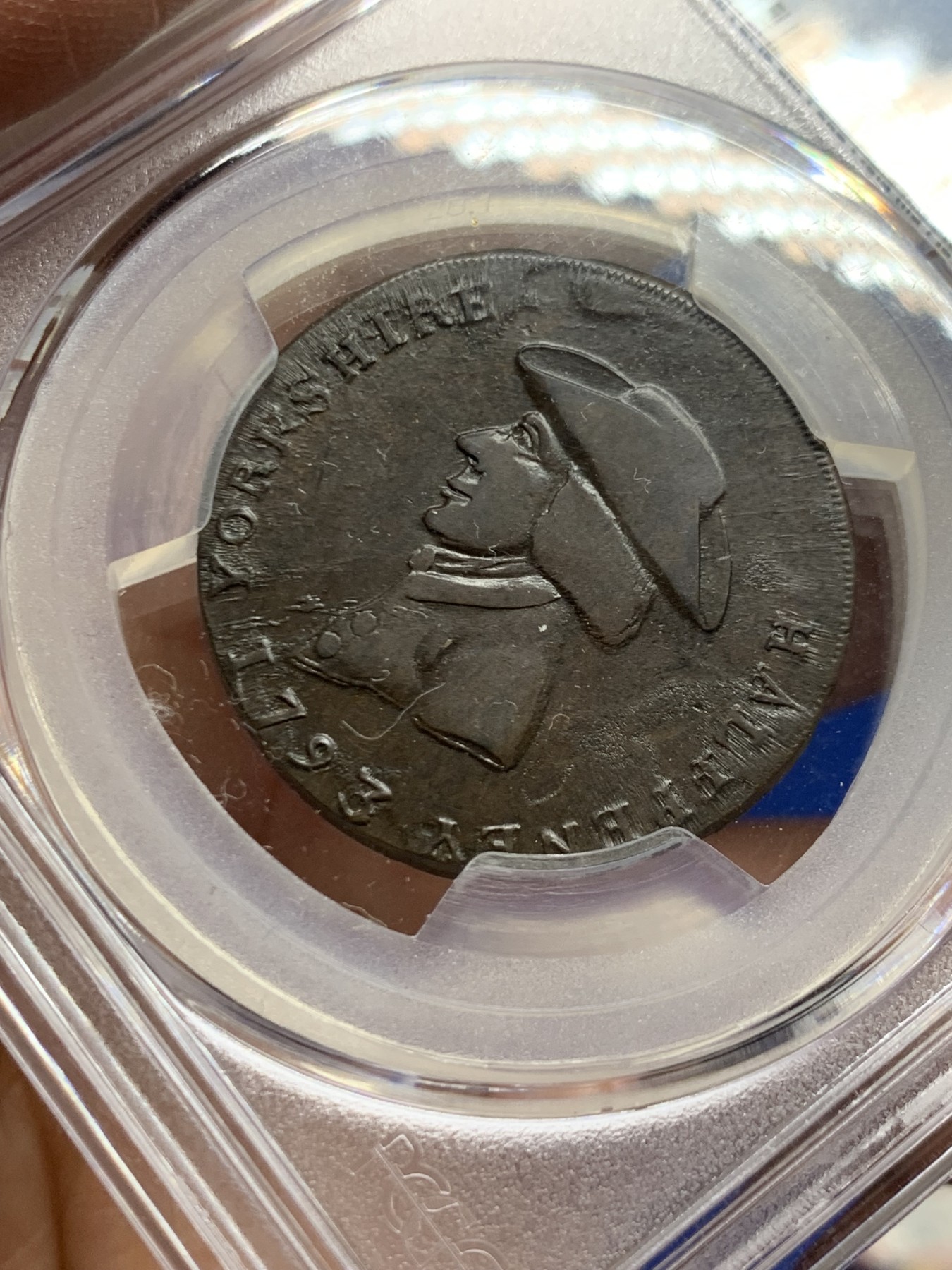 《竞宝斋》第249场-周日，周一 ，周二3场连拍 (全场包邮) PCGS  AU58  英国  1793年  约克郡1/2便士TOKEN代用币