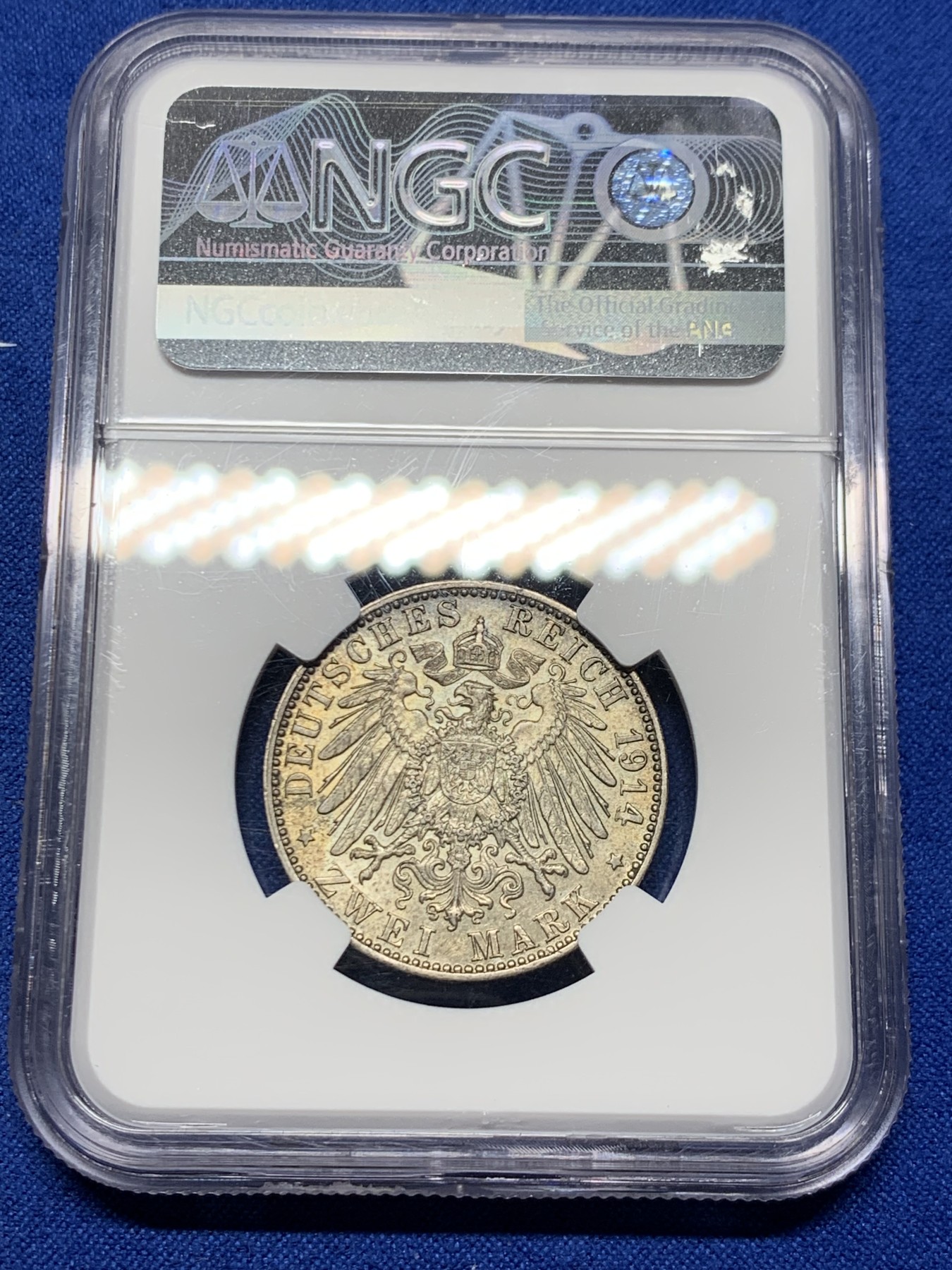 《竞宝斋》第249场-周日，周一 ，周二3场连拍 (全场包邮) NGC  AU58  德国  1914年  巴伐利亚路德维希三世2马克