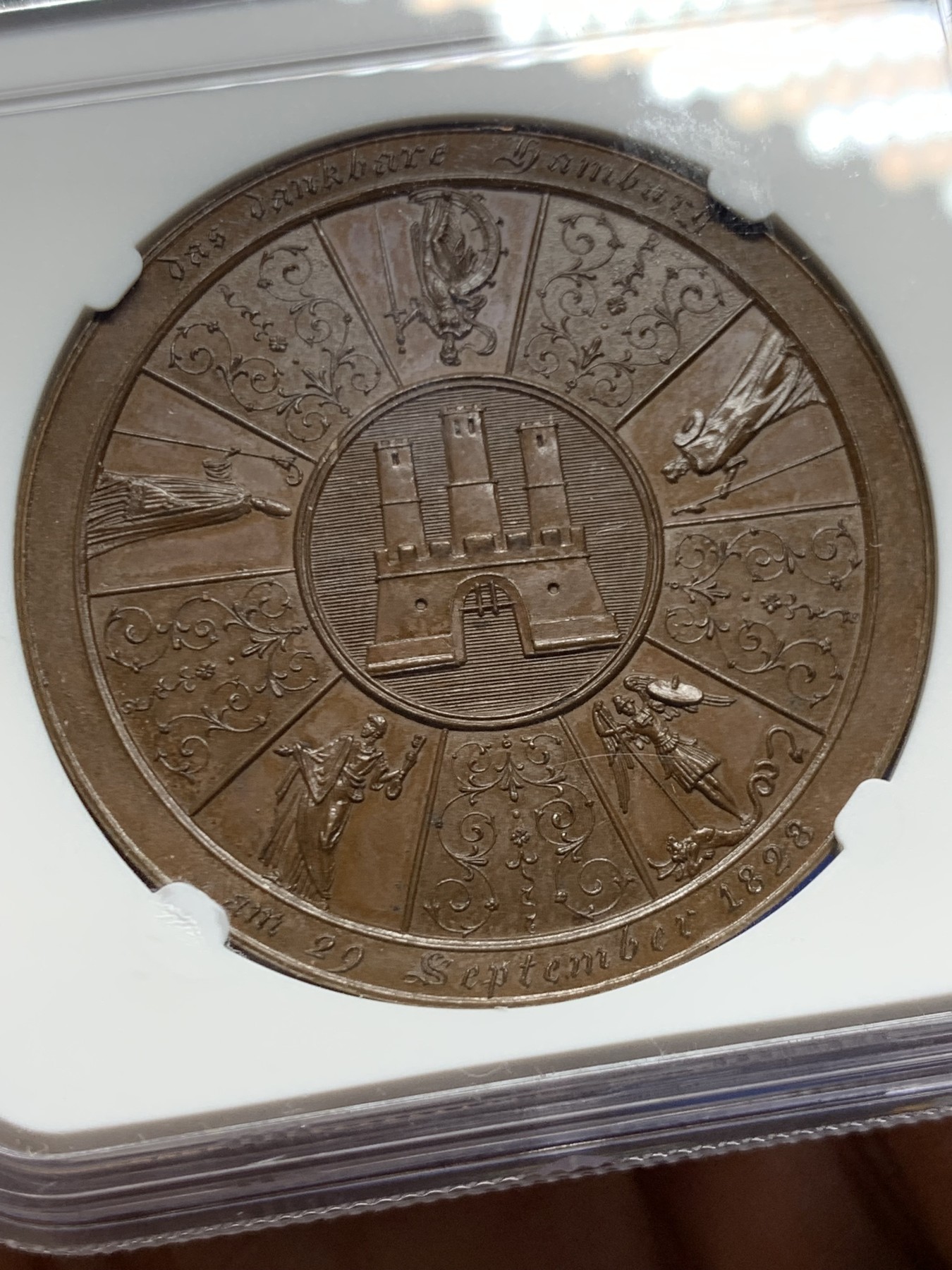 《竞宝斋》第249场-周日，周一 ，周二3场连拍 (全场包邮) NGC  MS64BN  德国  1828  汉堡公民宪法颁布300周年纪念铜章