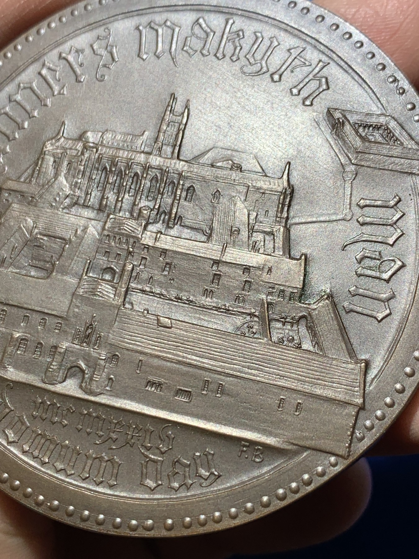 《竞宝斋》第249场-周日，周一 ，周二3场连拍 (全场包邮) 1924 英国温彻斯特公学纪念铜章（原盒），直径64mm，约116.5克