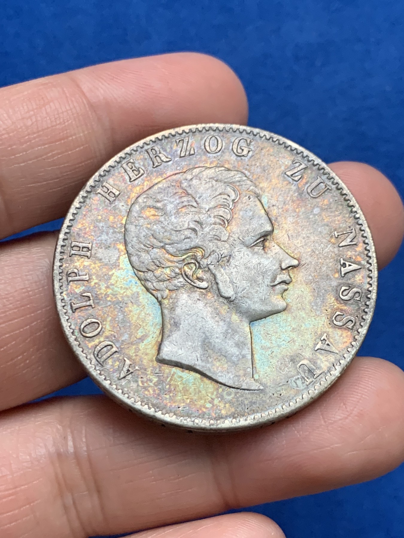 《竞宝斋》第249场-周日，周一 ，周二3场连拍 (全场包邮) 1854年德国拿骚阿道夫2泰勒银币