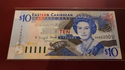 【世界钱币】精选微拍第98期暨2024年第9期  早期年份东加勒比10元  AU冠无47绝品