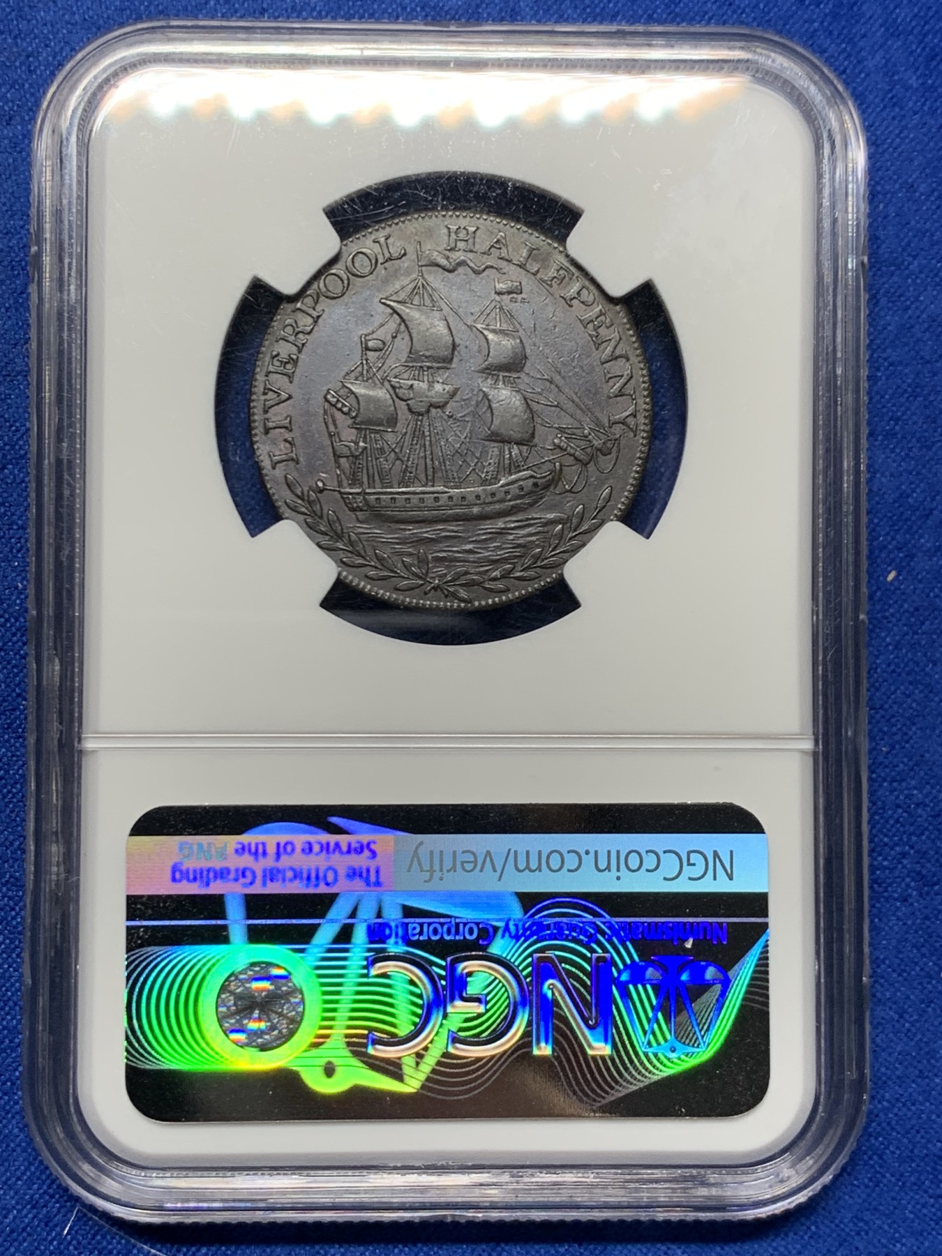 《竞宝斋》第249场-周日，周一 ，周二3场连拍 (全场包邮) NGC  AU58BN  英国  1794年  兰开夏郡利物浦1/2便士TOKEN代用币