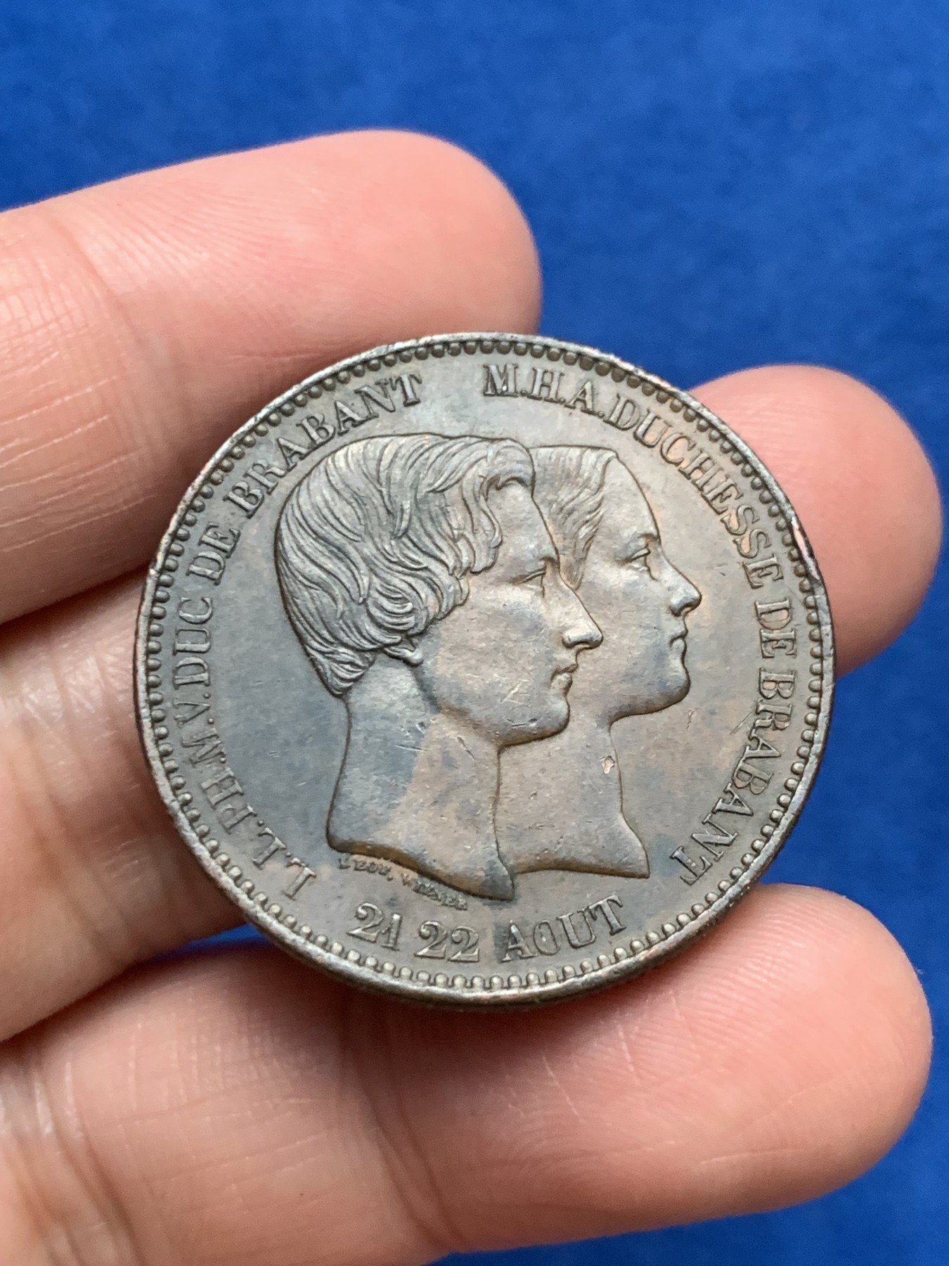 《竞宝斋》第249场-周日，周一 ，周二3场连拍 (全场包邮) 1853年比利时结婚纪念10分大铜币