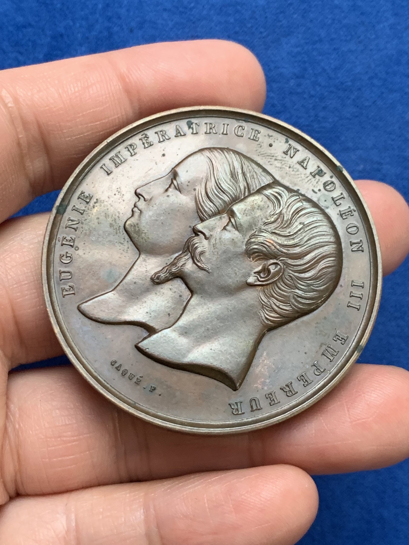 《竞宝斋》第249场-周日，周一 ，周二3场连拍 (全场包邮) 1855 法国拿破仑三世巴黎世博会铜章，直径50.3mm，约61.2克