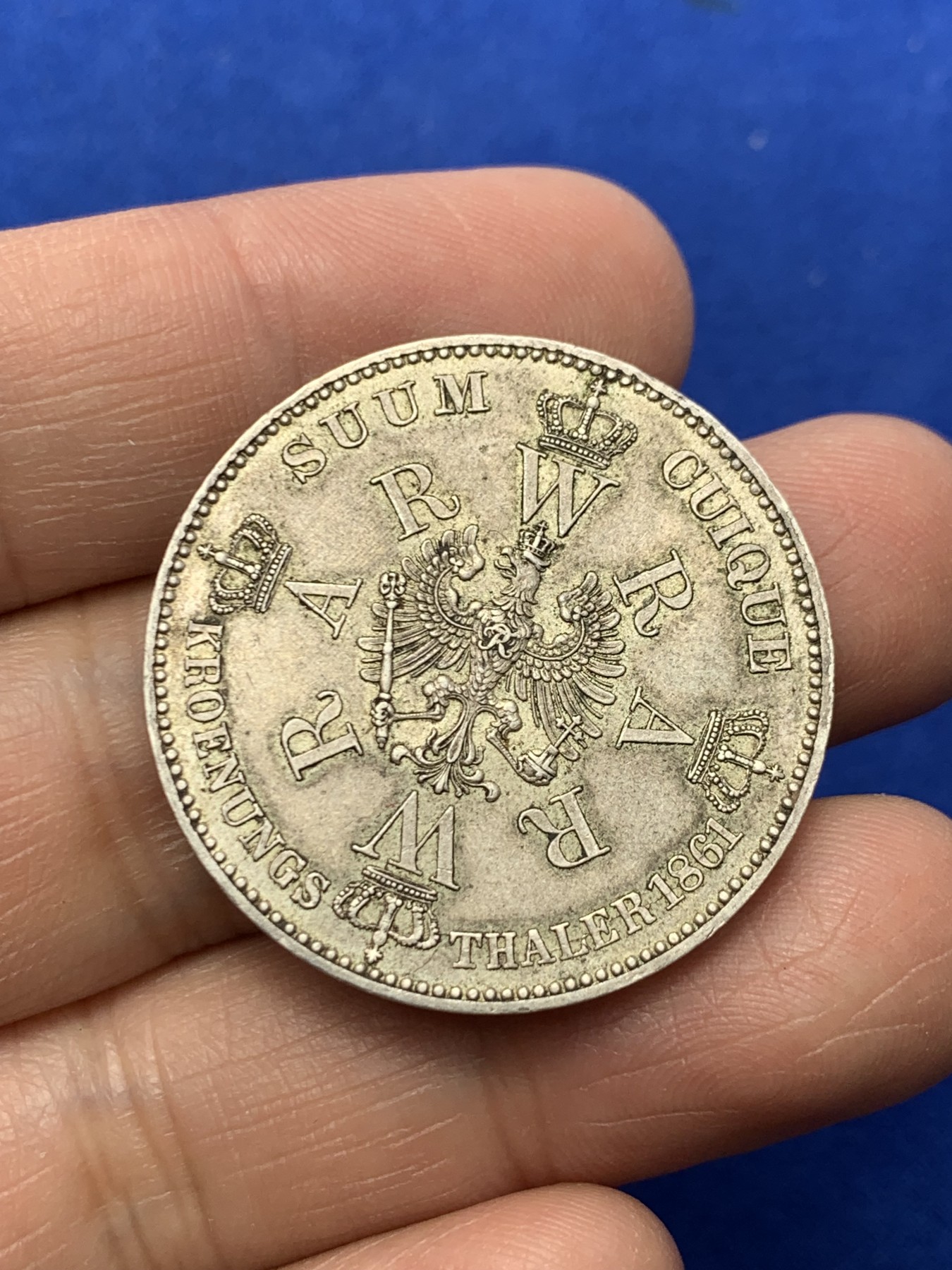 《竞宝斋》第249场-周日，周一 ，周二3场连拍 (全场包邮) 德国普鲁士1861年威廉一世登基泰勒 细节清晰 原味包浆