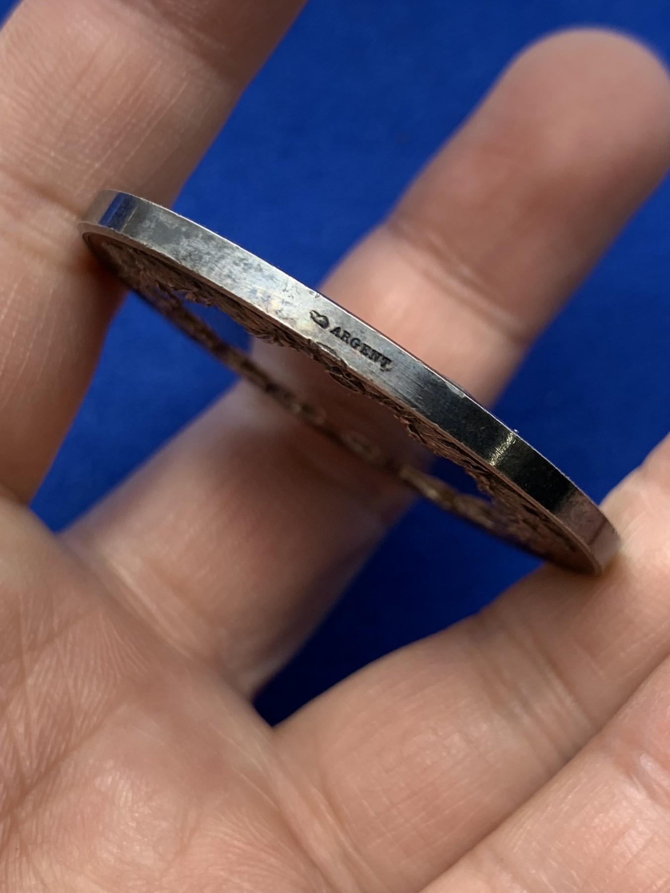 《竞宝斋》第249场-周日，周一 ，周二3场连拍 (全场包邮) 19世纪法国稻谷女神银章，直径45.7mm，约50.6克，边铭有银标