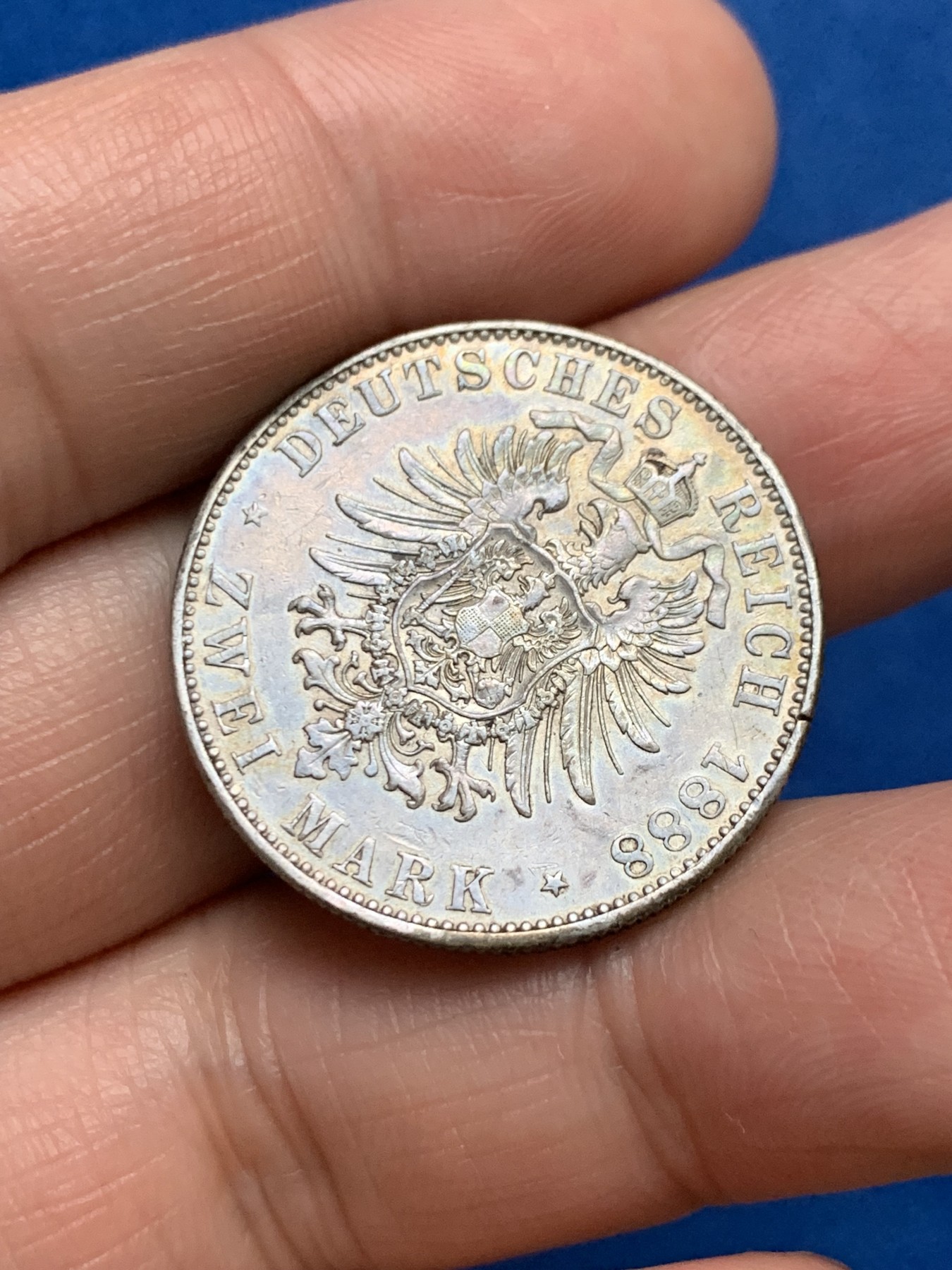 《竞宝斋》第249场-周日，周一 ，周二3场连拍 (全场包邮) 1888年德国普鲁士威廉二世2马克银币