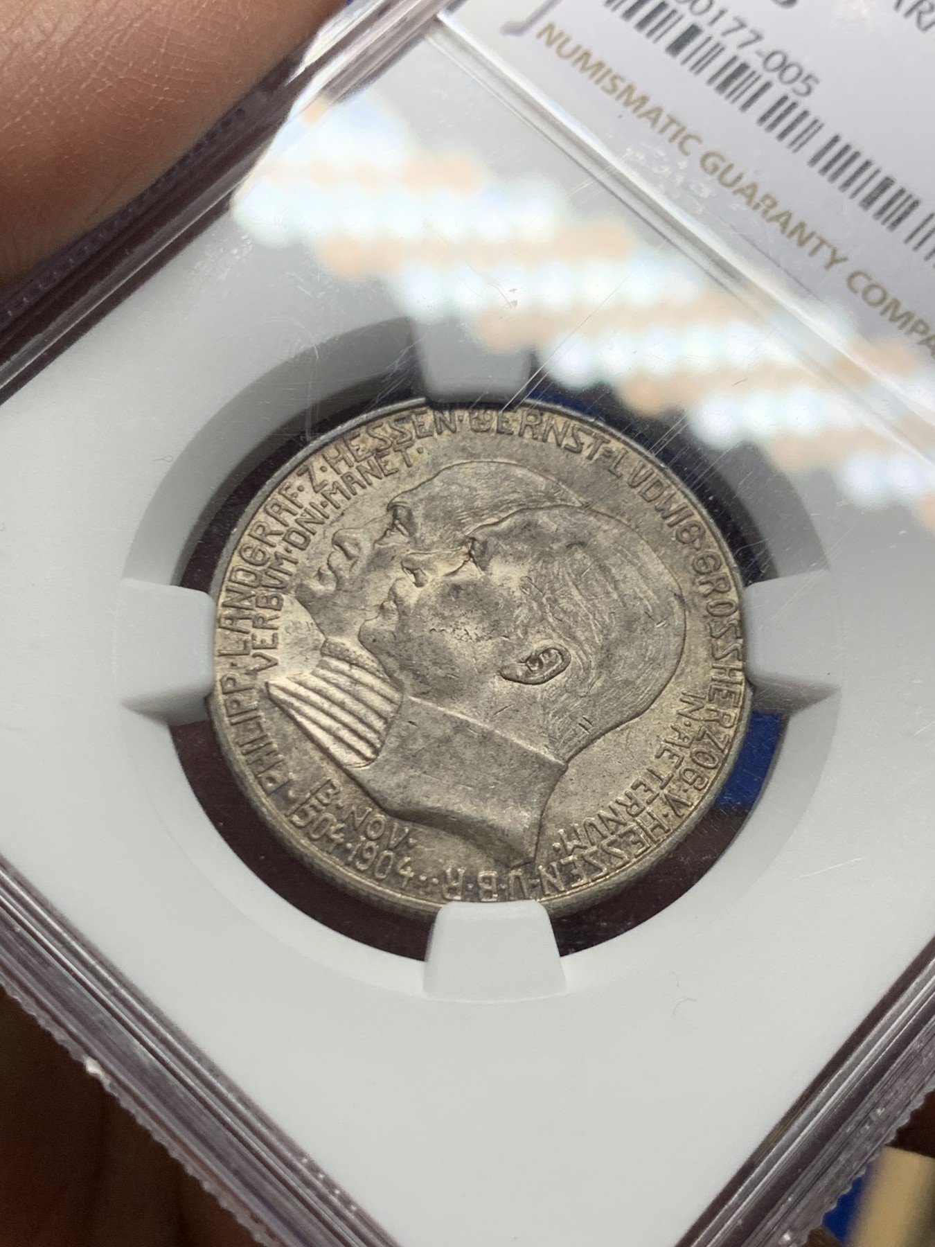 《竞宝斋》第249场-周日，周一 ，周二3场连拍 (全场包邮) NGC  MS63  德国  1904年  黑森达姆施塔特2马克