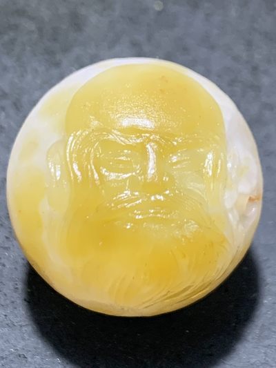 精美亚光冰飘鸡油黄战国红玛瑙手工雕刻仿寿星珠一个！ - 精美亚光冰飘鸡油黄战国红玛瑙手工雕刻仿寿星珠一个！