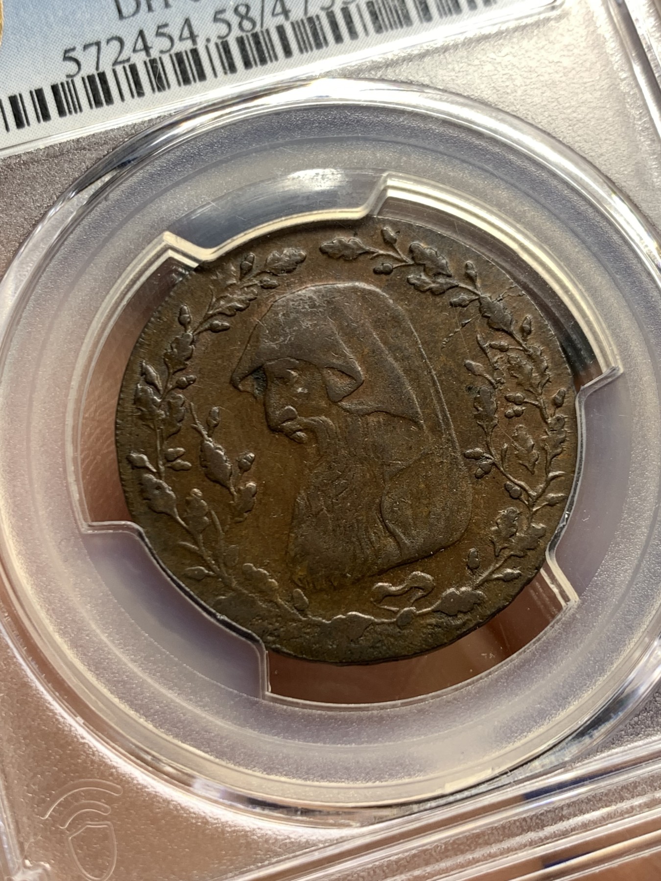 《竞宝斋》第249场-周日，周一 ，周二3场连拍 (全场包邮) PCGS  AU58  英国  1793年  北威尔士1/2便士TOKEN代用币