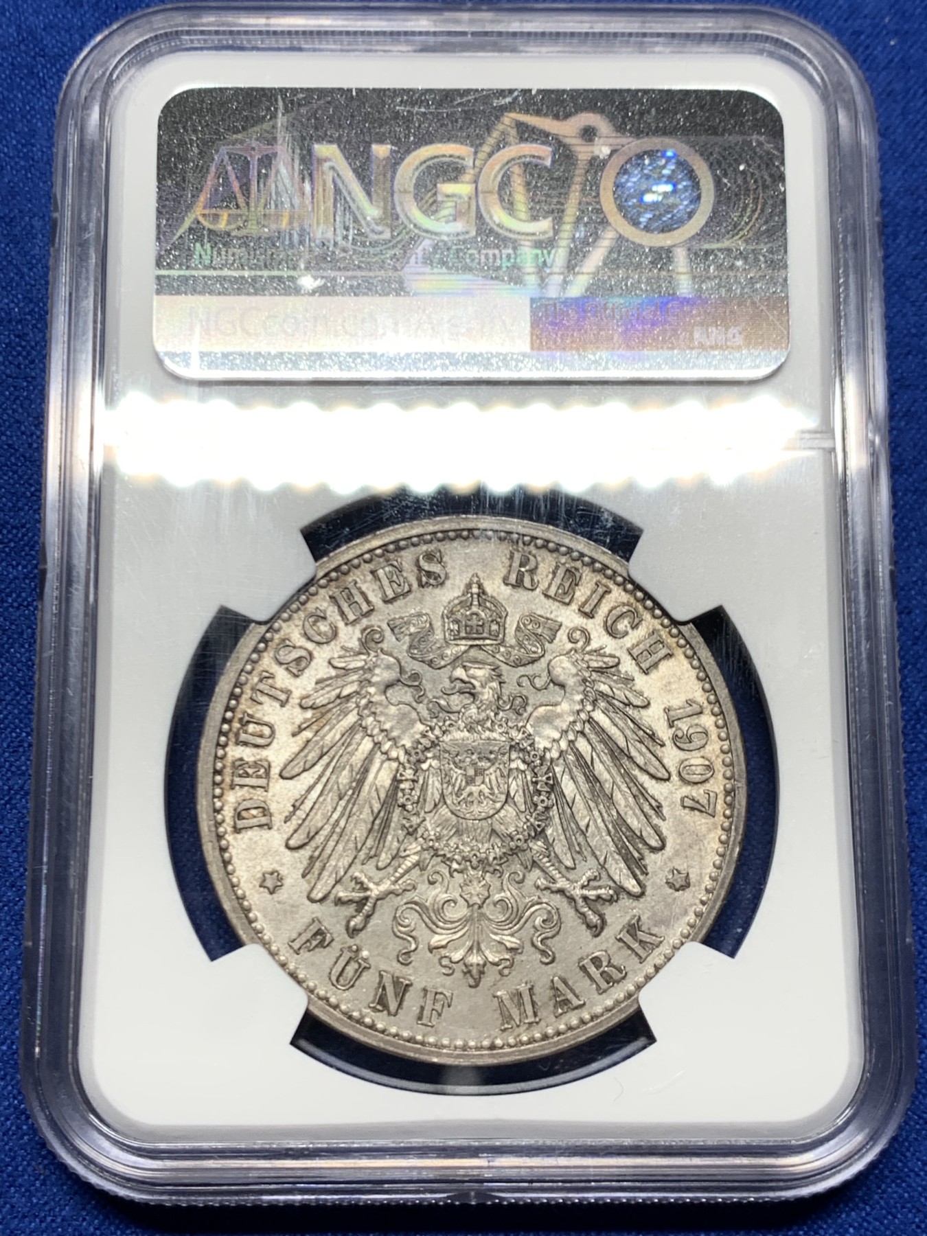 《竞宝斋》第249场-周日，周一 ，周二3场连拍 (全场包邮) NGC  MS63  德国  1907年  巴登逝世纪念5马克