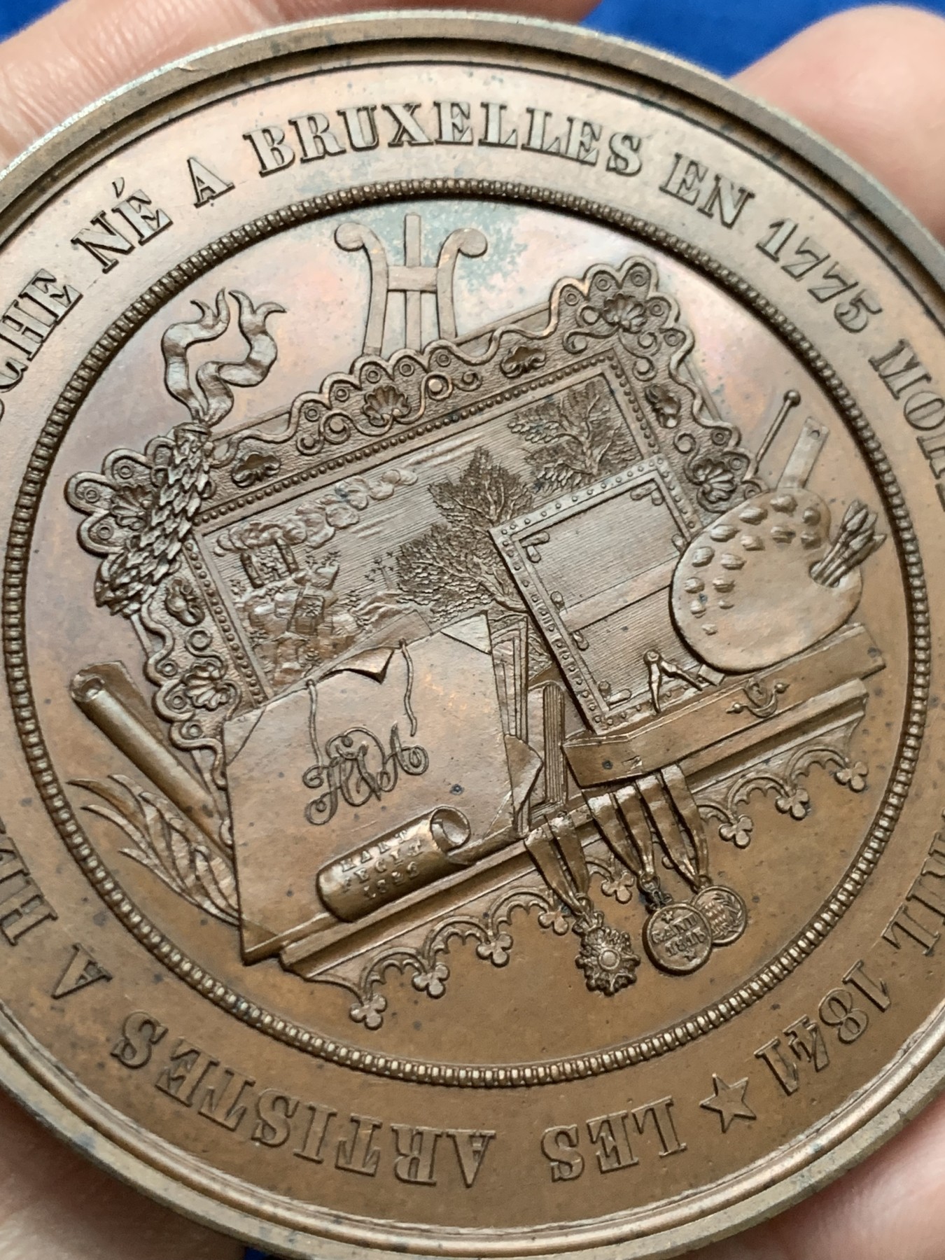 《竞宝斋》第249场-周日，周一 ，周二3场连拍 (全场包邮) 1841 比利时艺术家亨利纪念铜章，直径68mm,约122.7克