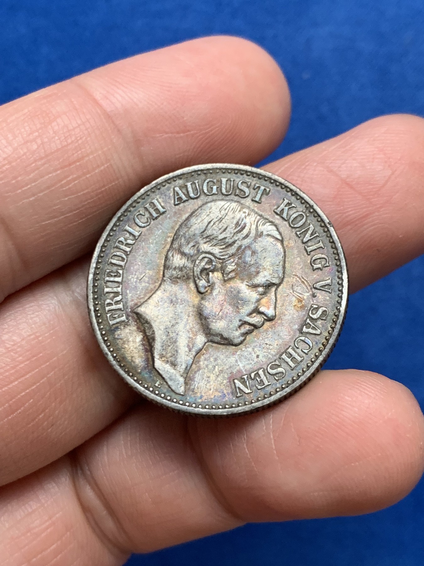 《竞宝斋》第249场-周日，周一 ，周二3场连拍 (全场包邮) 1908年德国萨克森奥古斯塔2马克银币