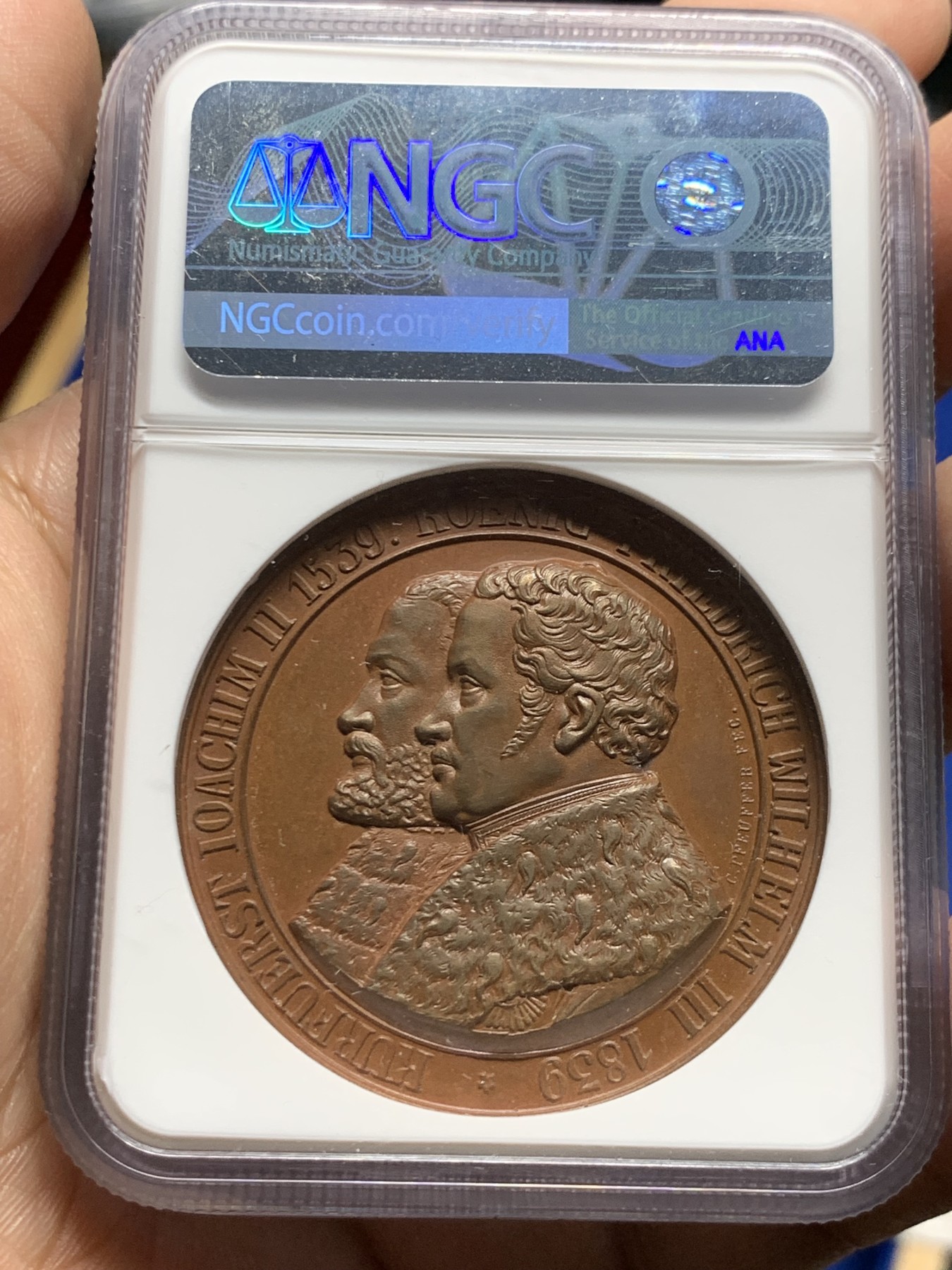 《竞宝斋》第249场-周日，周一 ，周二3场连拍 (全场包邮) NGC  MS64BN  德国  1839  宗教改革三百年纪念铜章