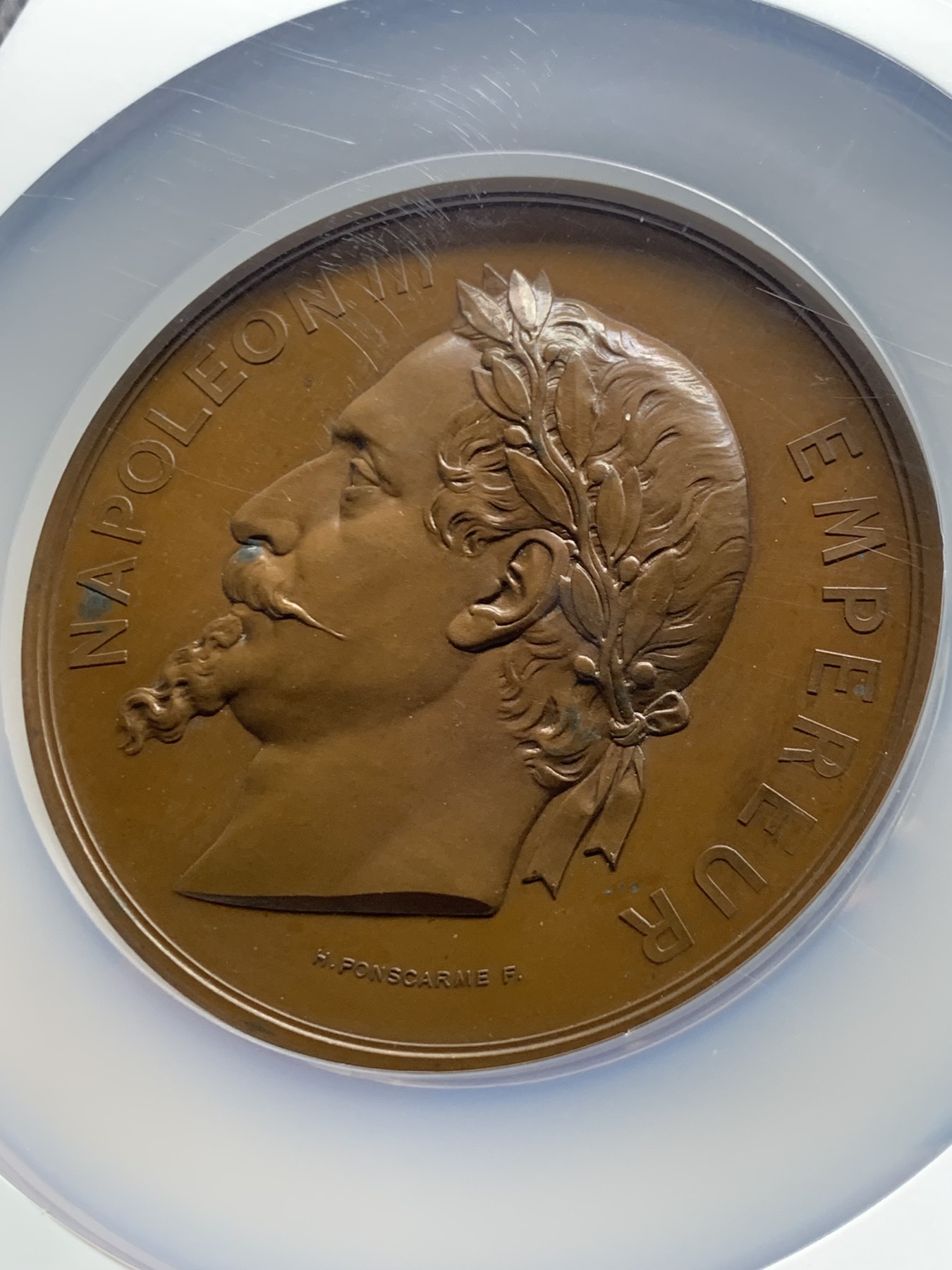 《竞宝斋》第249场-周日，周一 ，周二3场连拍 (全场包邮) NGC  MS63BN  法国  1867 拿破仑三世巴黎世博会铜章