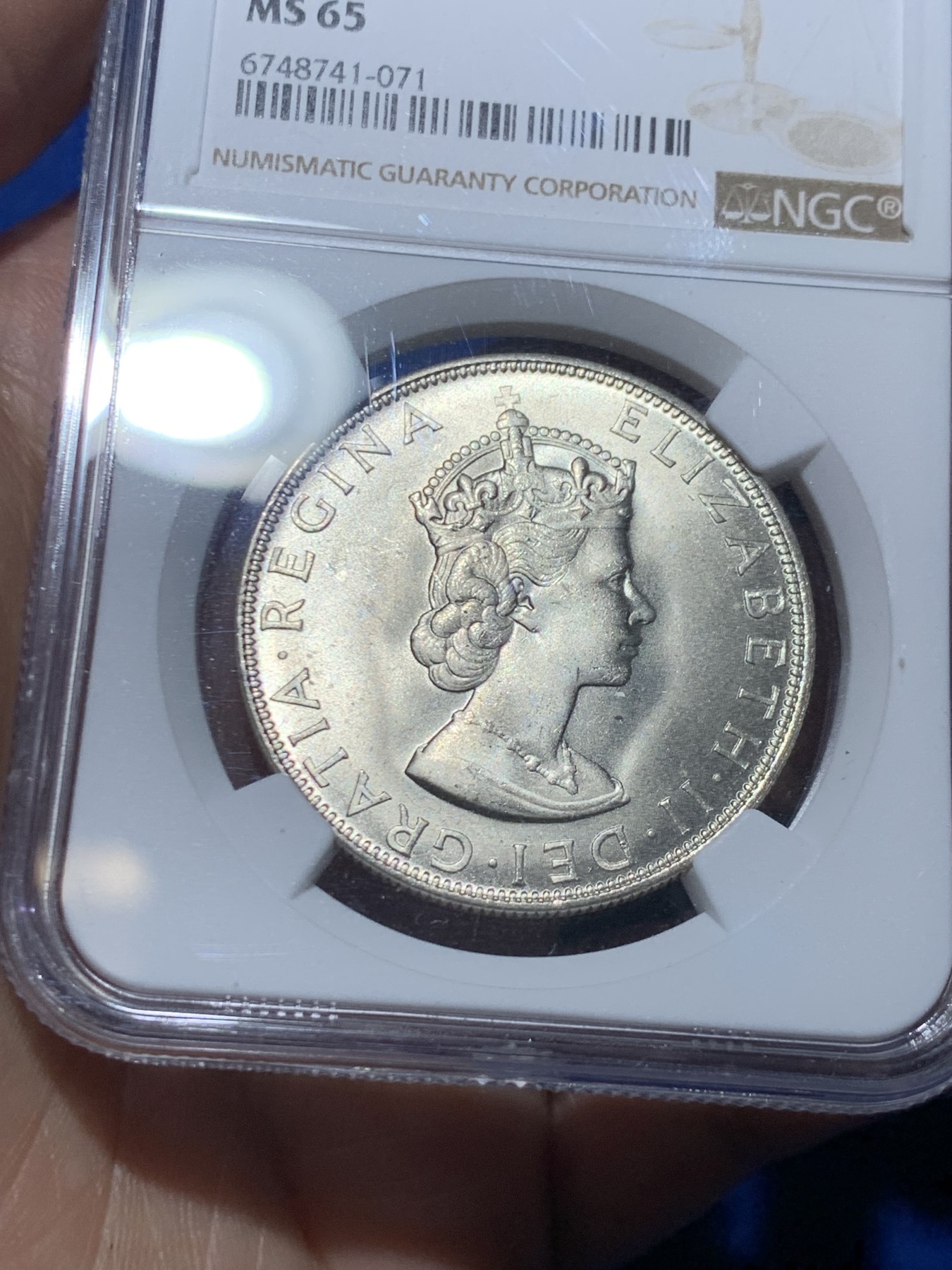 《竞宝斋》第249场-周日，周一 ，周二3场连拍 (全场包邮) NGC MS65 英属百慕大1964年伊丽莎白二世青年头像1克朗银币 经典女王头像 高分好品