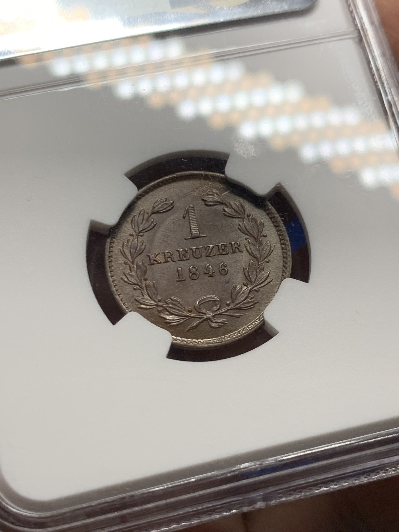 《竞宝斋》第249场-周日，周一 ，周二3场连拍 (全场包邮) NGC  MS63BN  德国  1846年  巴登1克鲁泽，少见小邦早期好品相铜币