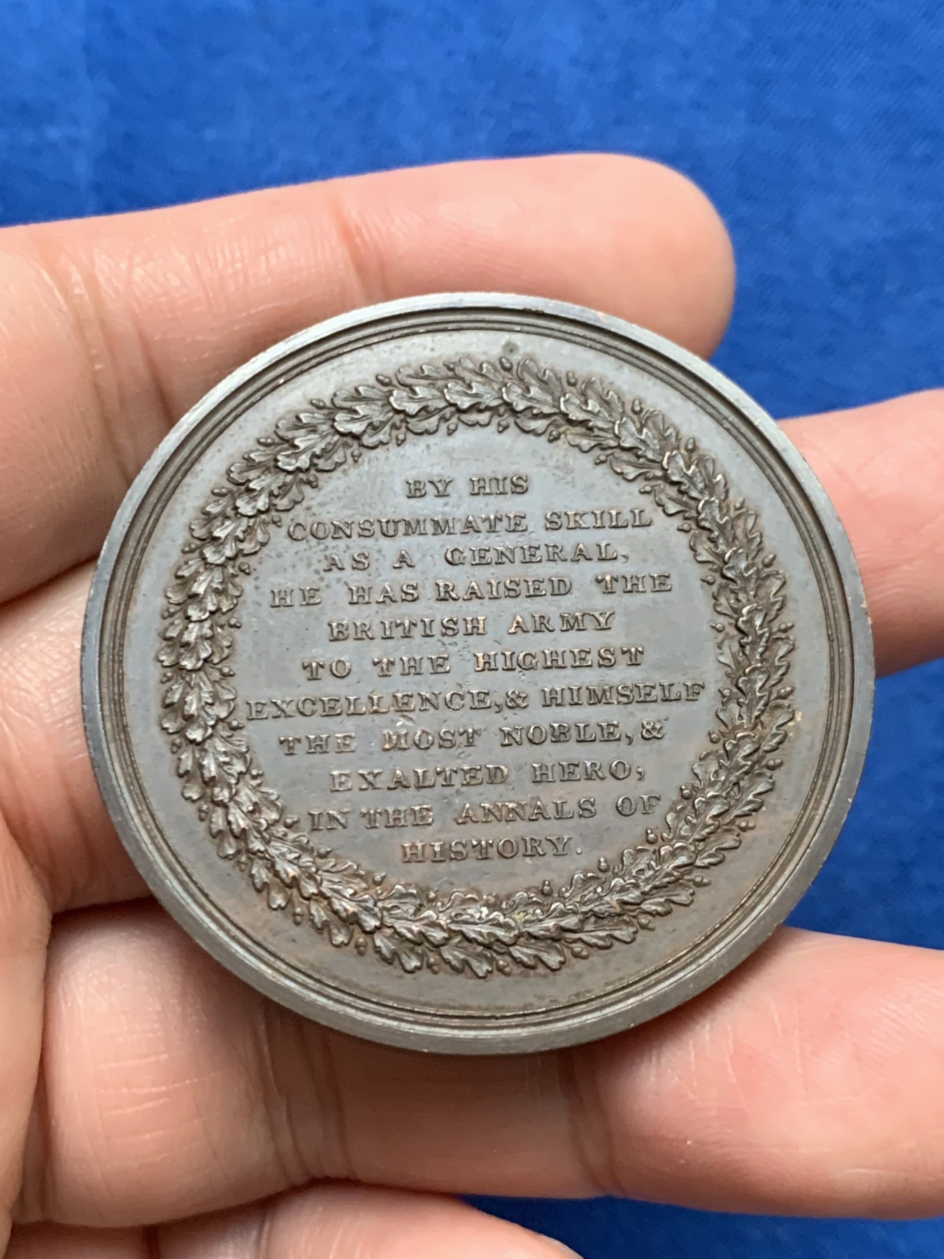 《竞宝斋》第249场-周日，周一 ，周二3场连拍 (全场包邮) 1815 英国威灵顿公爵胜利铜章，直径45.5mm，约54.2克