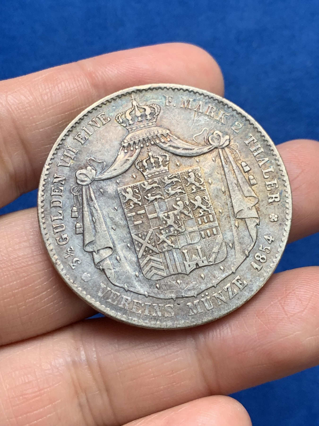 《竞宝斋》第249场-周日，周一 ，周二3场连拍 (全场包邮) 1854年德国拿骚阿道夫2泰勒银币