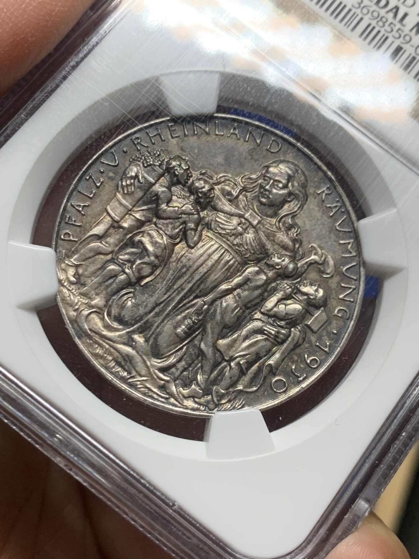 《竞宝斋》第249场-周日，周一 ，周二3场连拍 (全场包邮) NGC  MS63  德国  1930  卡尔哥茨作品莱茵回归海神银章