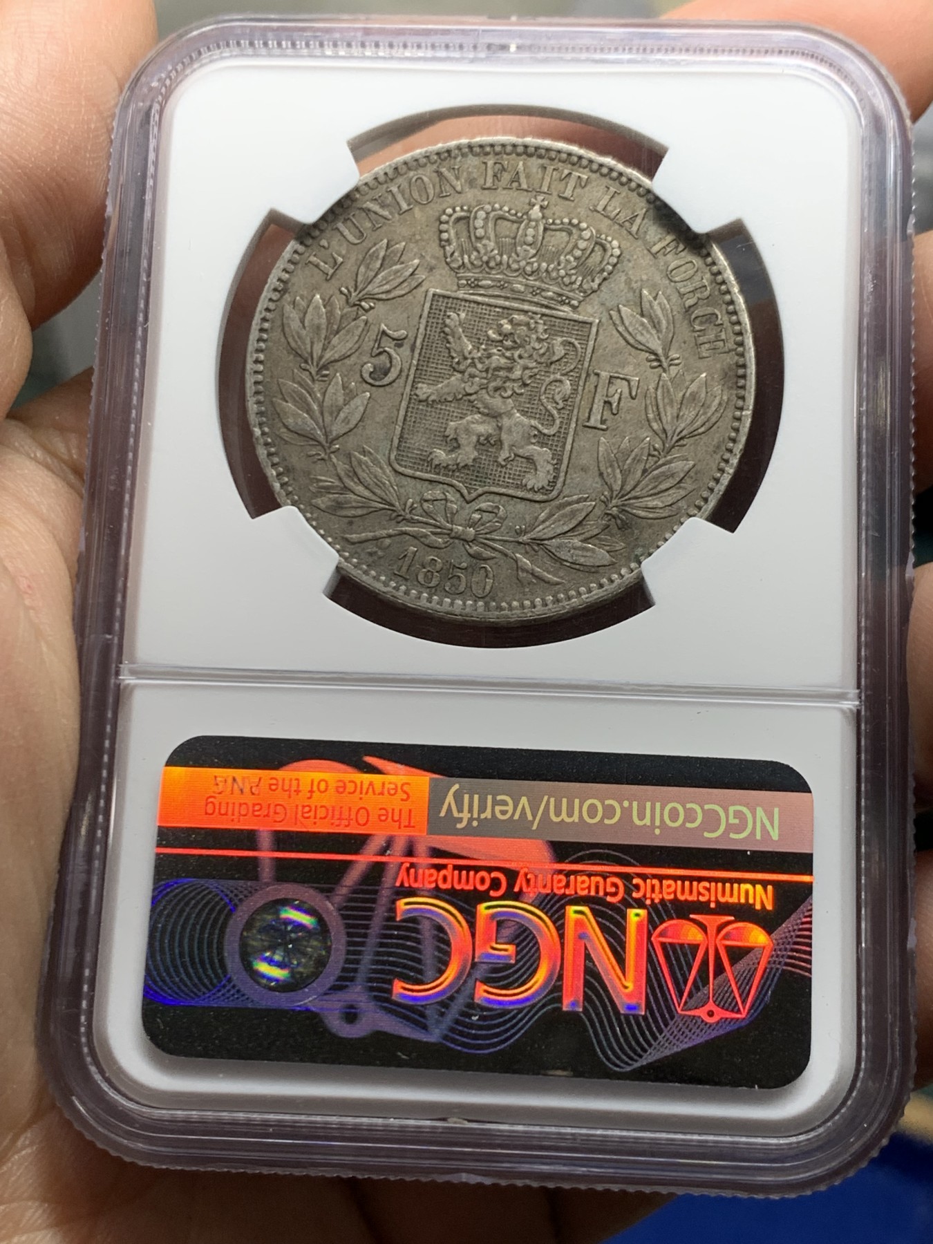 《竞宝斋》第249场-周日，周一 ，周二3场连拍 (全场包邮) NGC XF45 比利时利奥波德一世  包浆好  比二世少