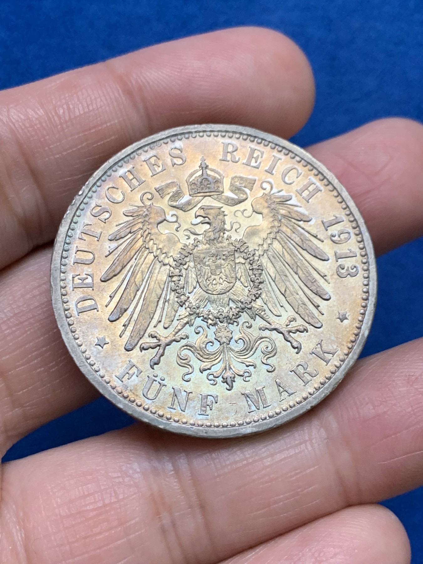 《竞宝斋》第249场-周日，周一 ，周二3场连拍 (全场包邮) 1913年德国巴登弗里德里希5马克银币