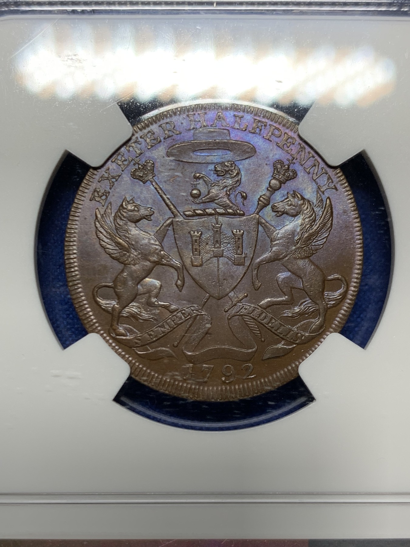 《竞宝斋》第249场-周日，周一 ，周二3场连拍 (全场包邮) NGC  MS64BN  英国  1792年  德文郡埃克塞特1/2便士TOKEN代用币