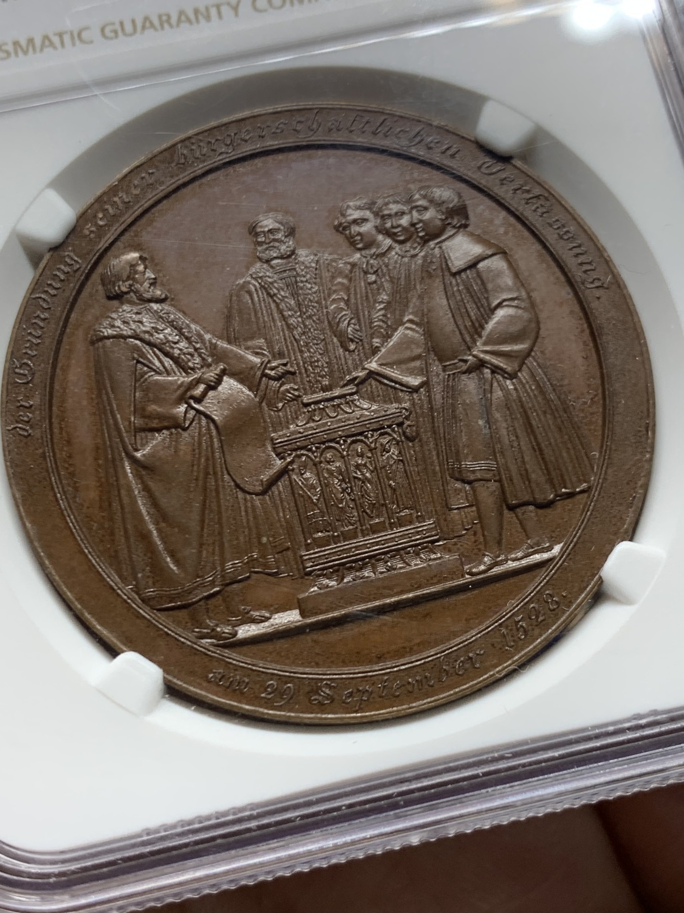 《竞宝斋》第249场-周日，周一 ，周二3场连拍 (全场包邮) NGC  MS64BN  德国  1828  汉堡公民宪法颁布300周年纪念铜章