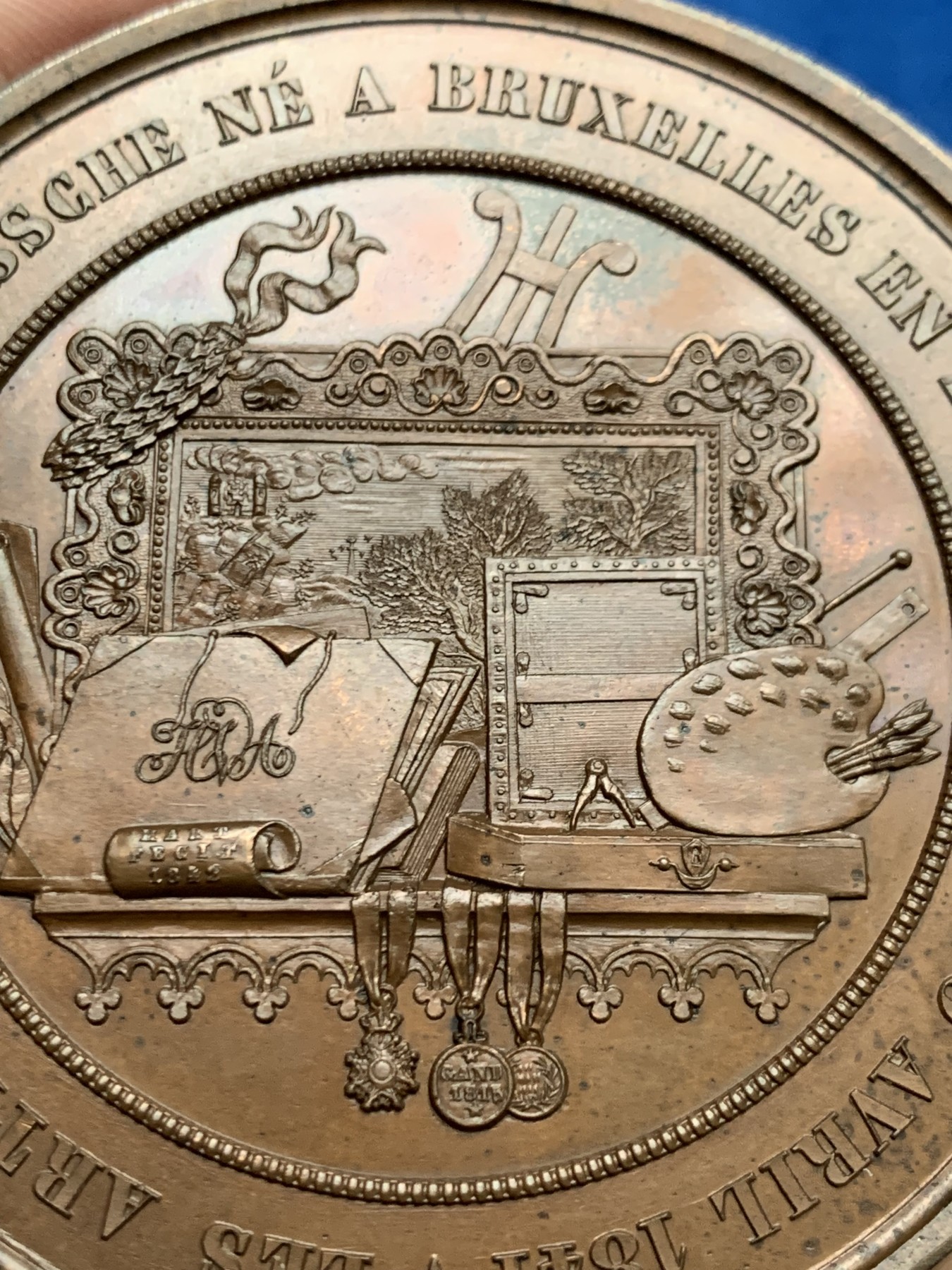 《竞宝斋》第249场-周日，周一 ，周二3场连拍 (全场包邮) 1841 比利时艺术家亨利纪念铜章，直径68mm,约122.7克