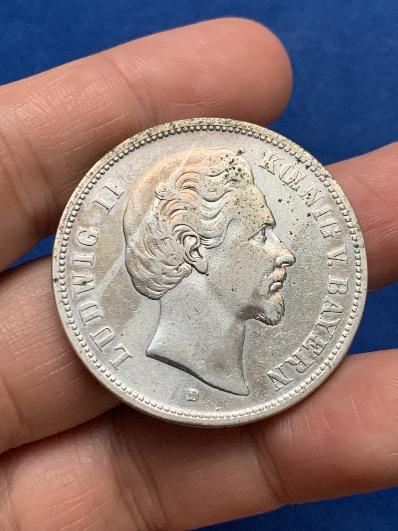 《竞宝斋》第249场-周日，周一 ，周二3场连拍 (全场包邮) 1875年德国巴伐利亚路德维希5马克银币