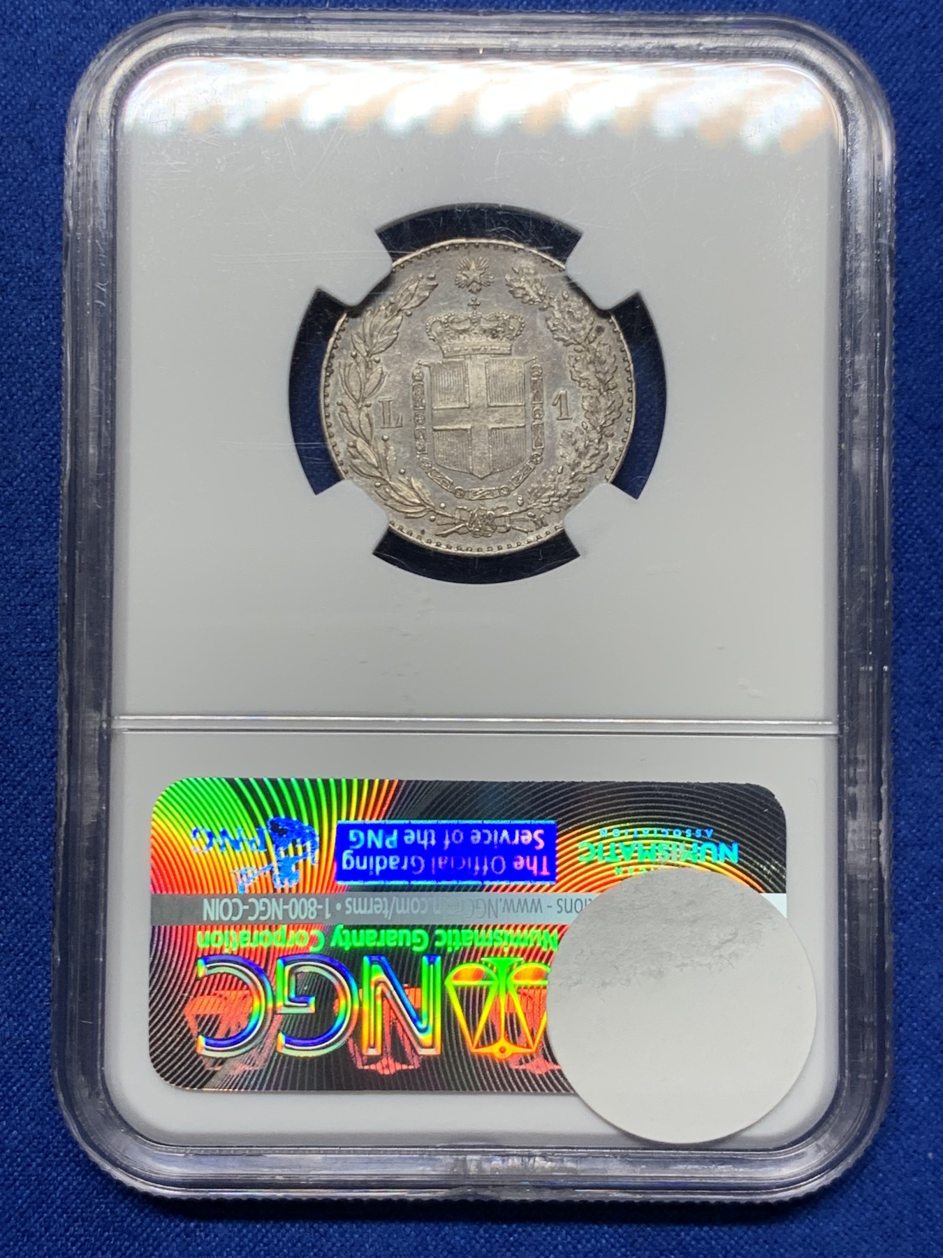 《竞宝斋》第249场-周日，周一 ，周二3场连拍 (全场包邮) NGC  MS62  意大利  1887年  翁贝托1里拉