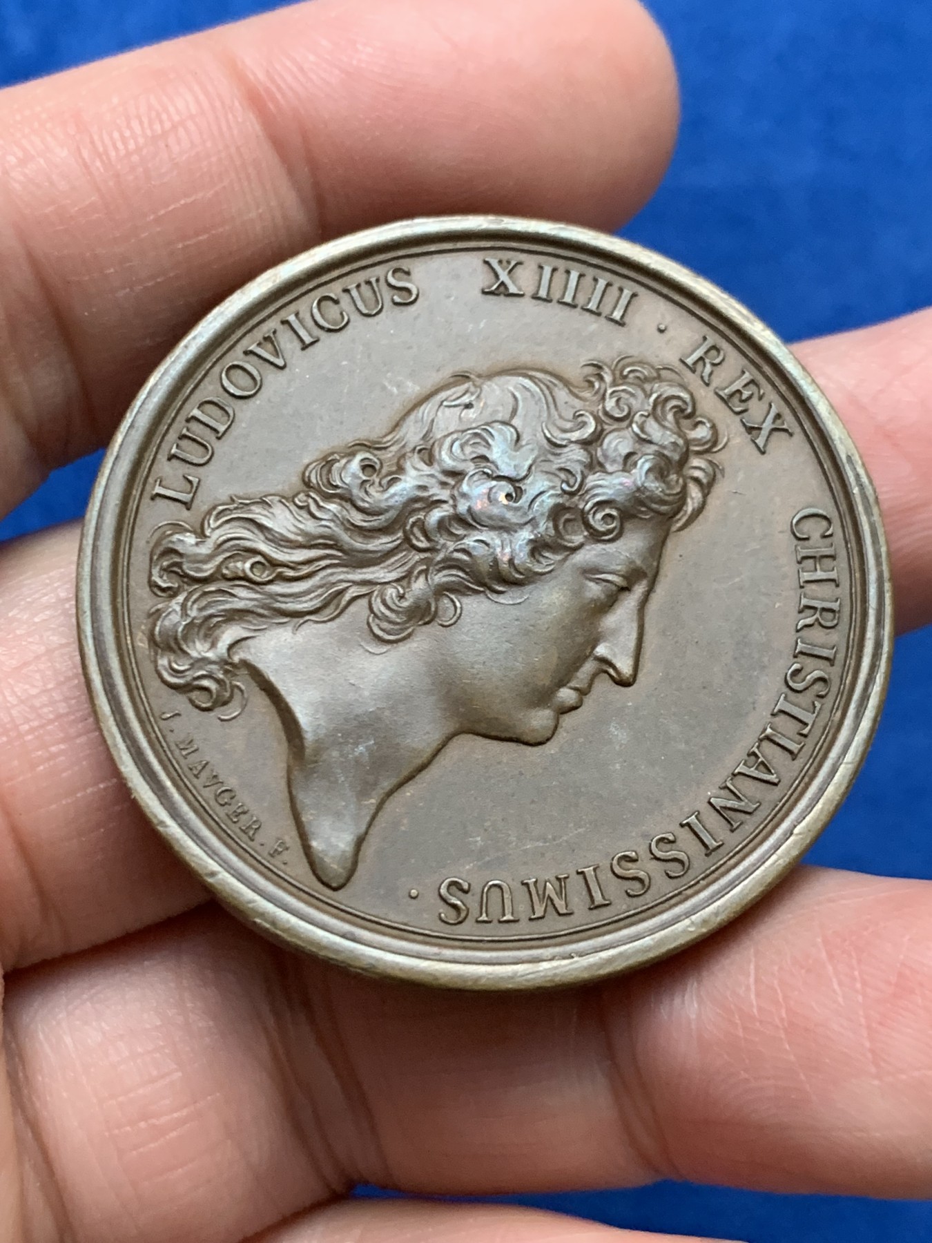 《竞宝斋》第249场-周日，周一 ，周二3场连拍 (全场包邮) 1669 法国路易十四铜章，直径41.3mm，约34.6克，边铭丰饶角